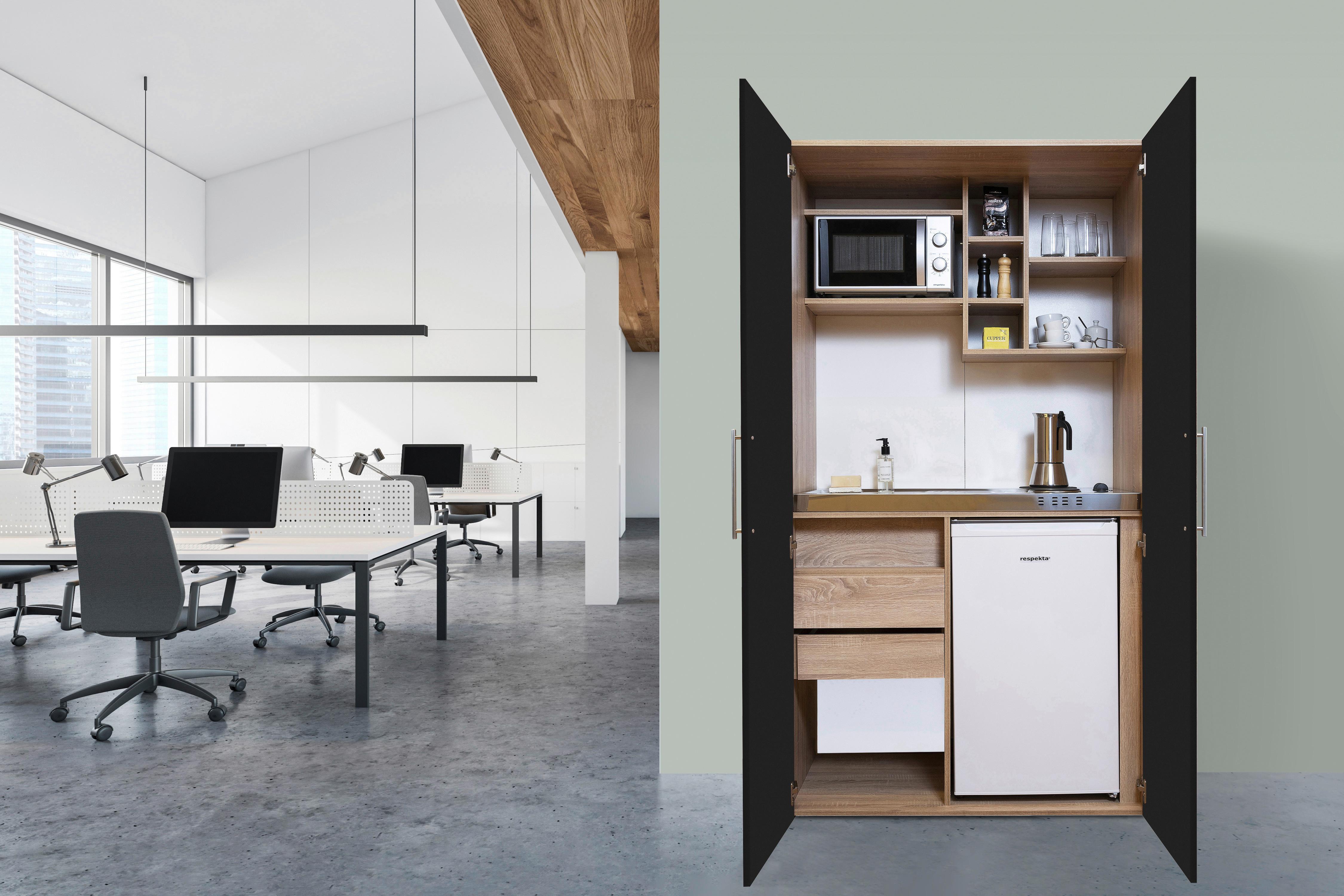 Schrankküche Schwarz Kühlschr. + Kochfeld B: ca. 104 cm - Edelstahlfarben/Eichefarben, KONVENTIONELL, Holzwerkstoff/Metall (104/193/67cm) - Respekta