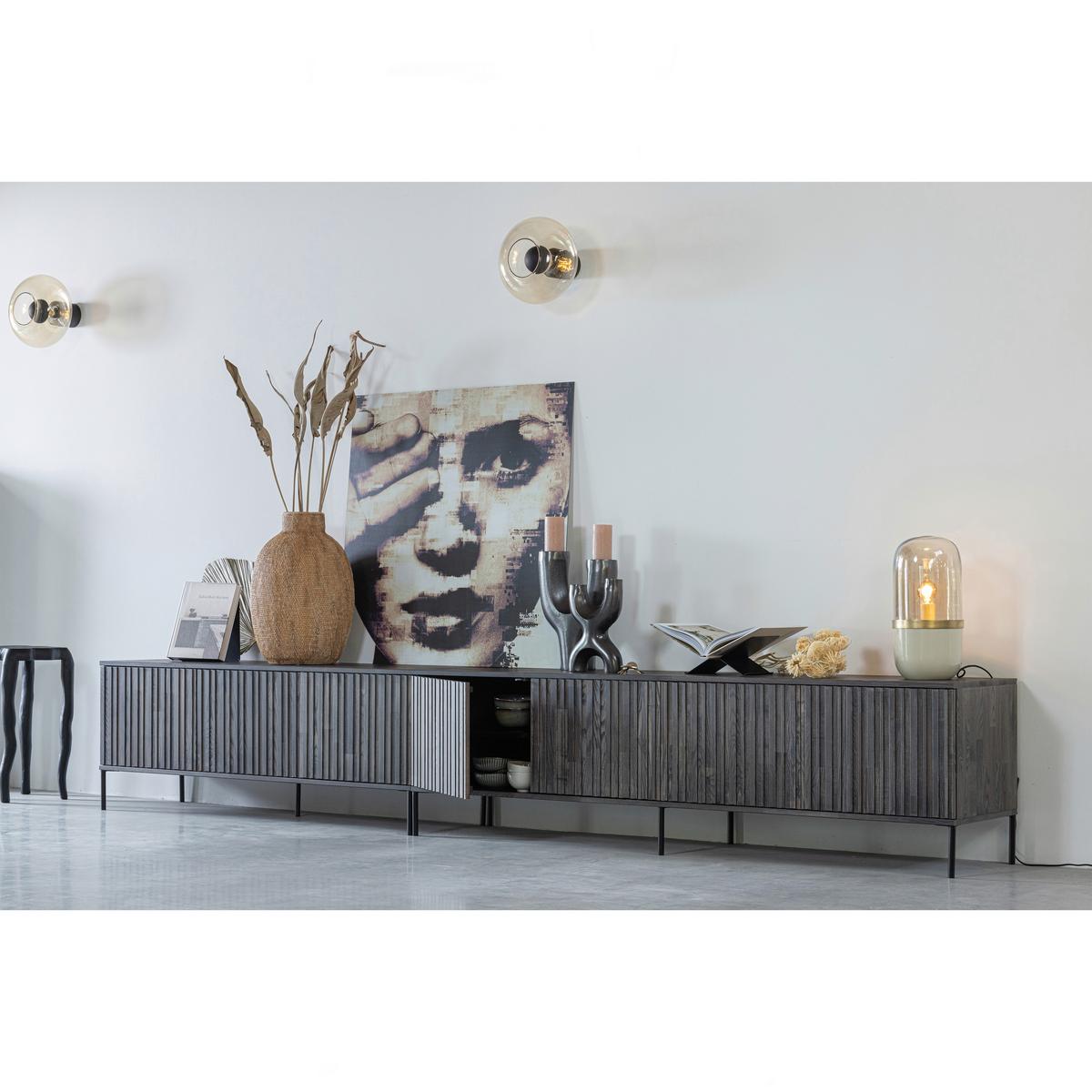 Lowboard Gravure Schwarz B: 100cm - Schwarz, Design, Holz/Metall (100/56/44cm) - Livetastic