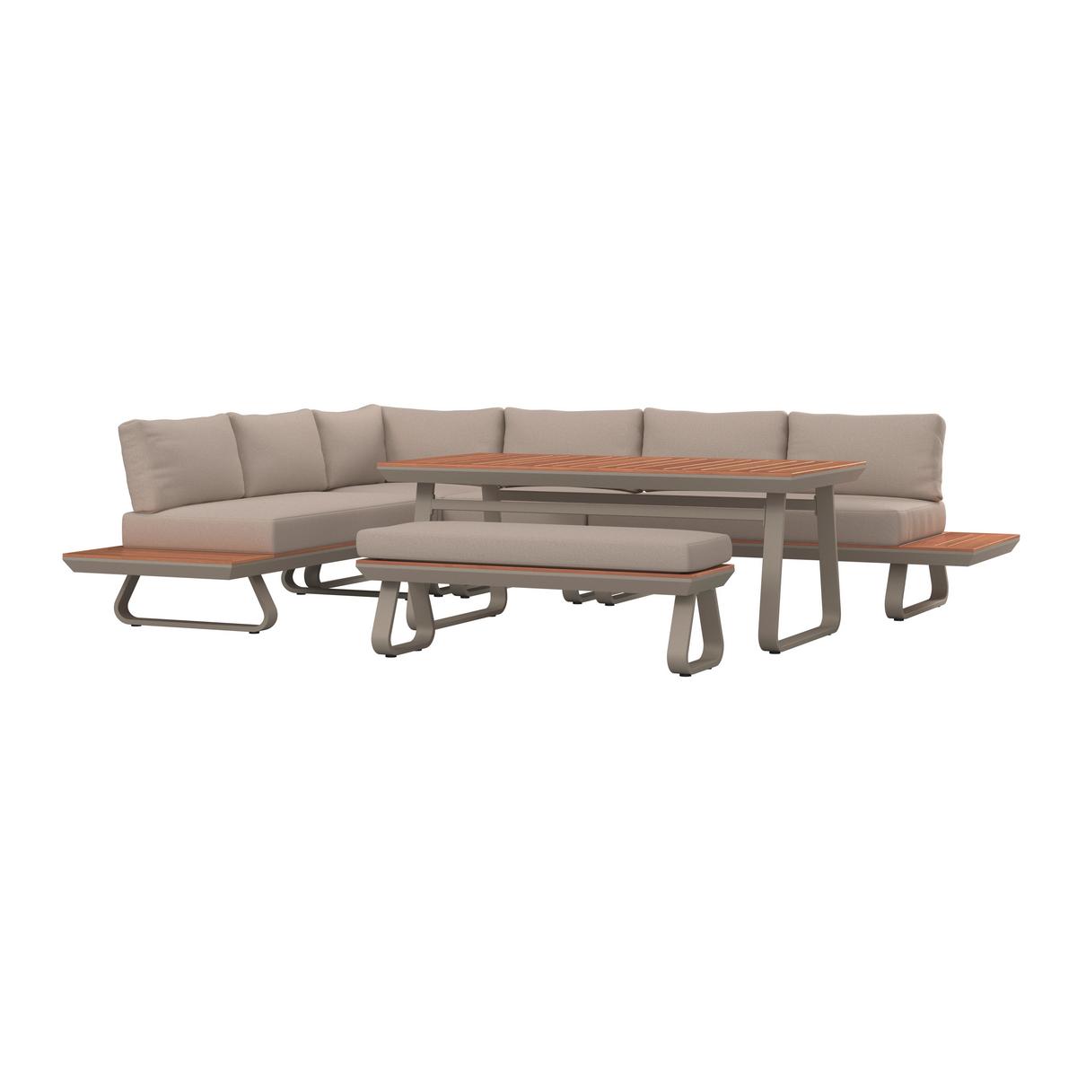 Dining-Loungeset Emma Creme Outdoorstoff/Polywood+Abd. - Creme/Hellgrau, MODERN, Kunststoff/Textil (248/318/72cm) - Bessagi Garden