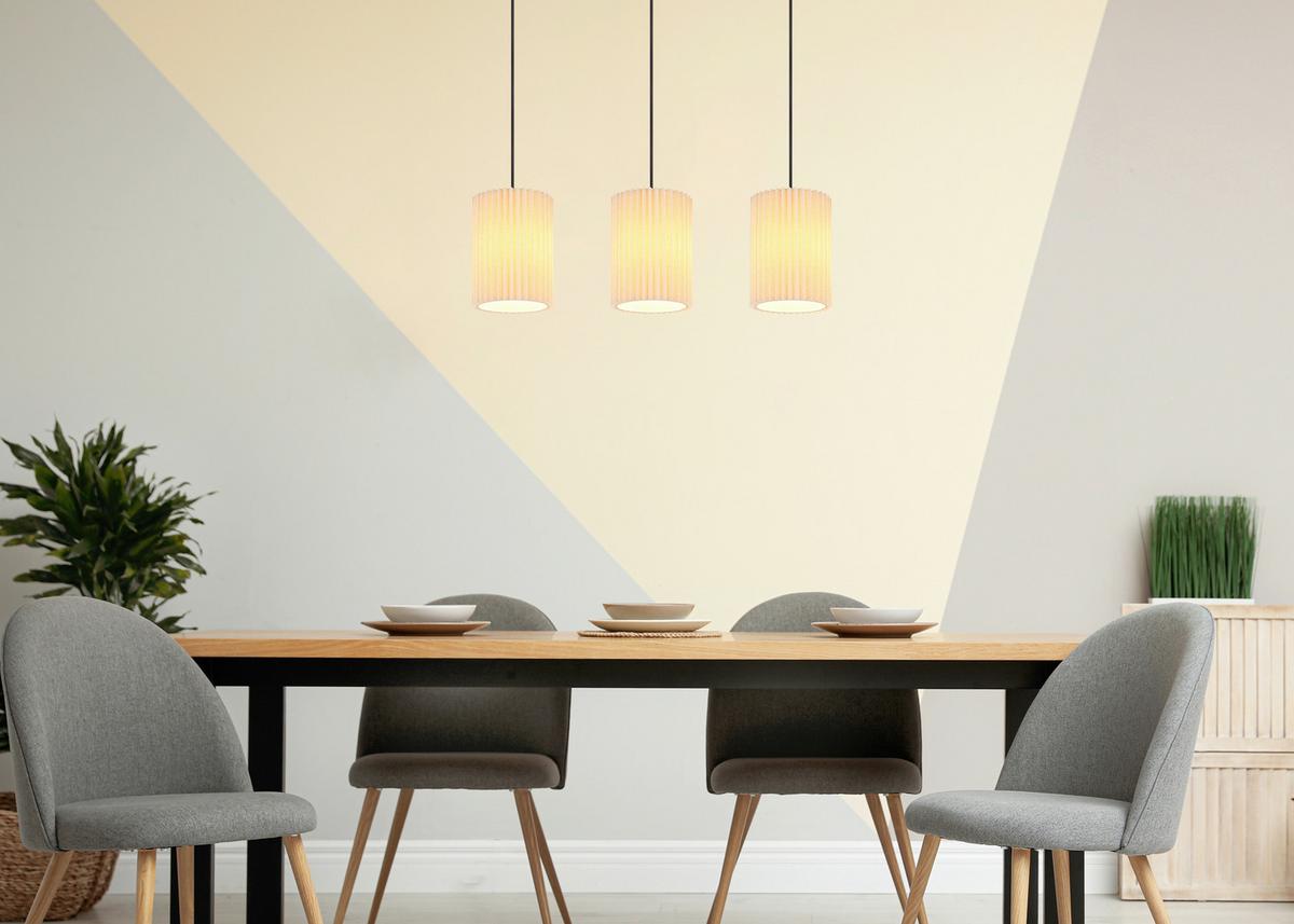 HÄNGELEUCHTE 15757-3H PAGE - Schwarz/Naturfarben, Basics, Textil/Metall (85/20/120cm) - Globo