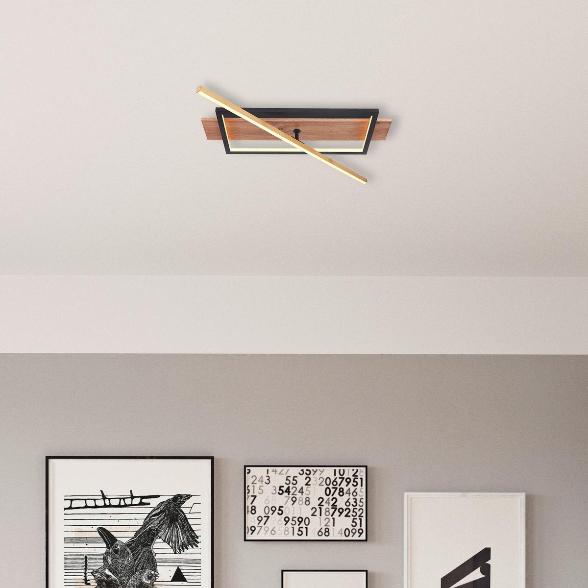 LED-DECKENLEUCHTE 67296D - Dunkelbraun/Messingfarben, Design, Holzwerkstoff/Kunststoff (60,5/20/9cm) - Globo