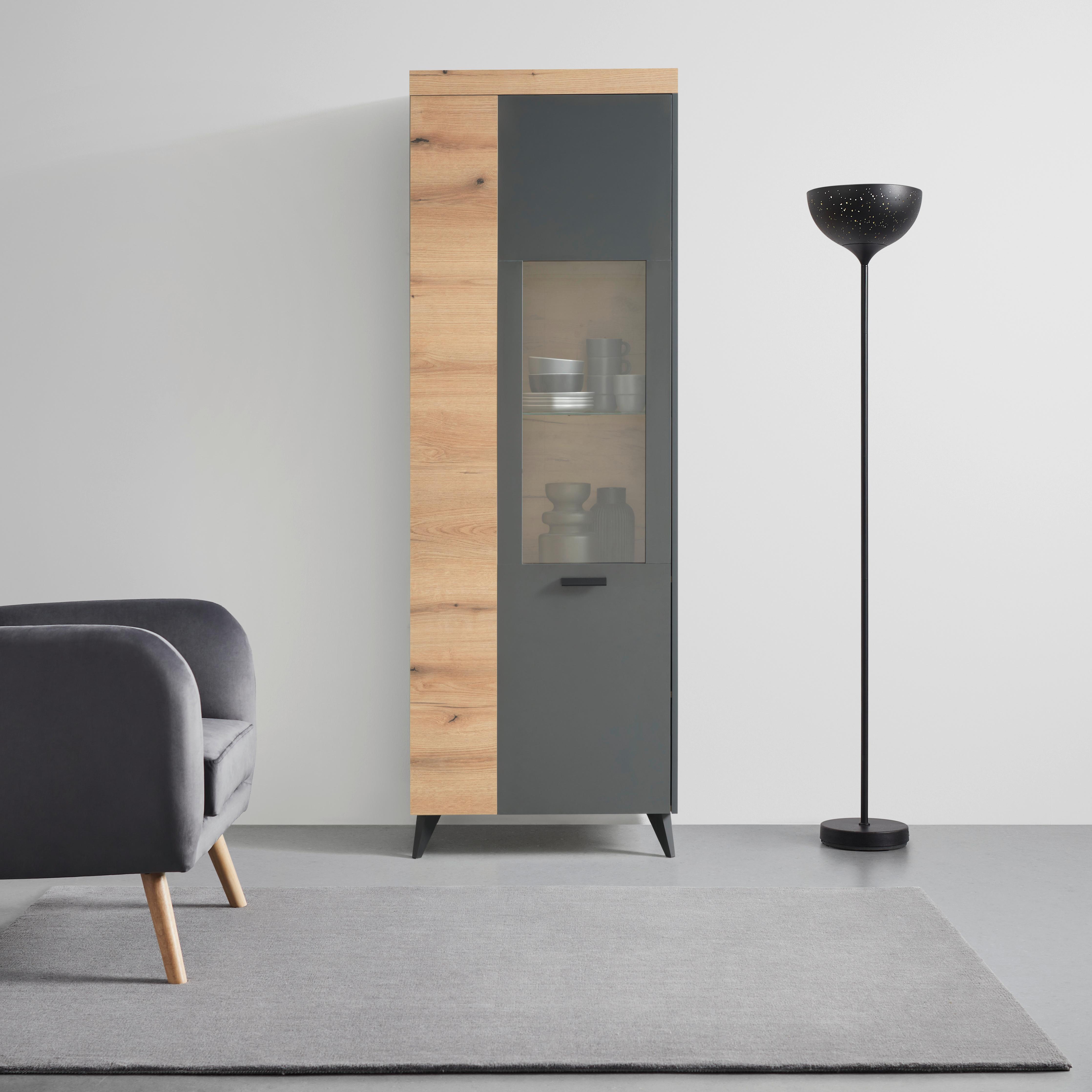 Vitrina Sunny, Temni Hrast, Antracit - črna/barve hrasta, Moderno, umetna masa/steklo (69,5/205/40cm) - Mömax