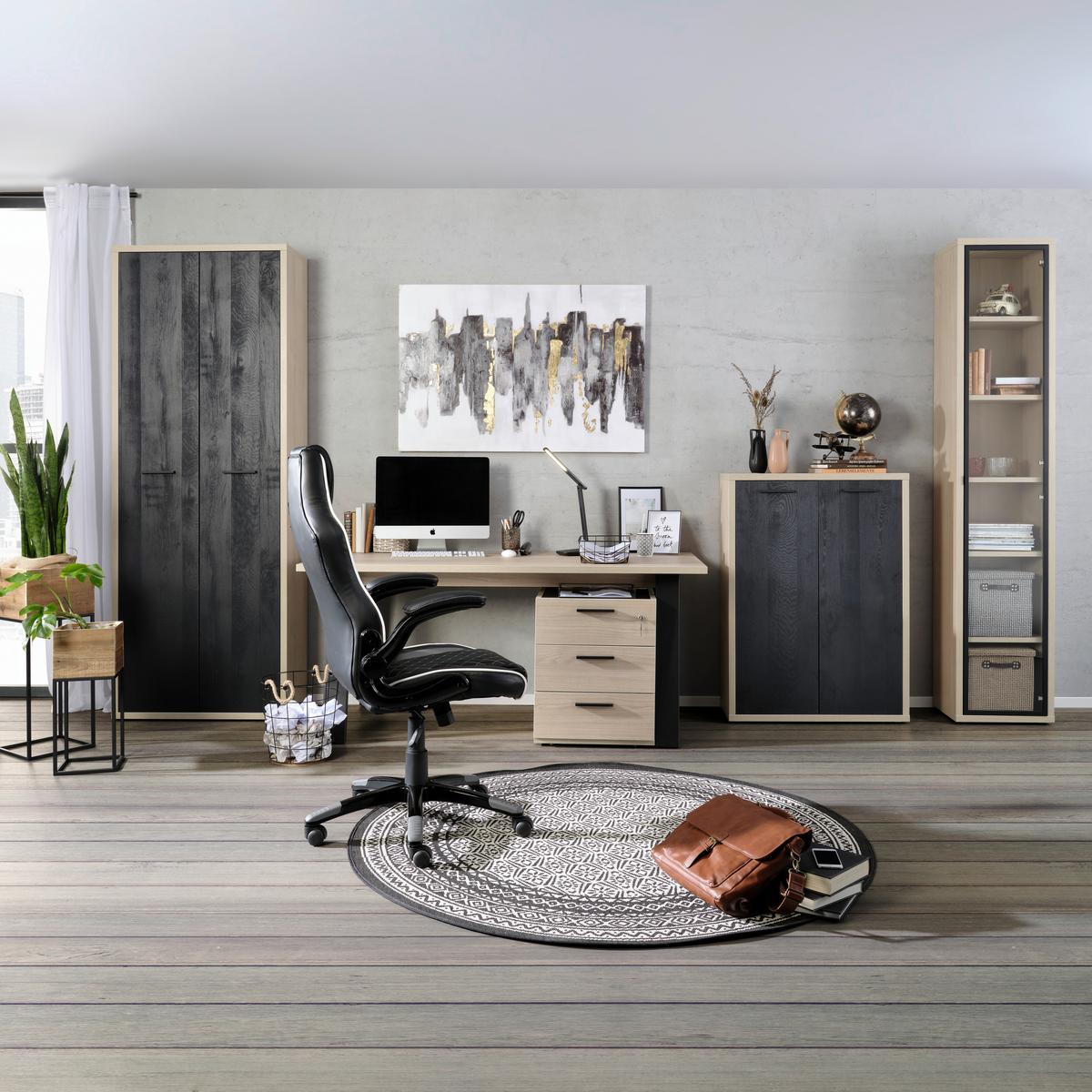 Schreibtisch in Schwarz/Eichefarben - Eichefarben/Schwarz, Modern, Holzwerkstoff/Metall (172/75/80cm) - Mömax