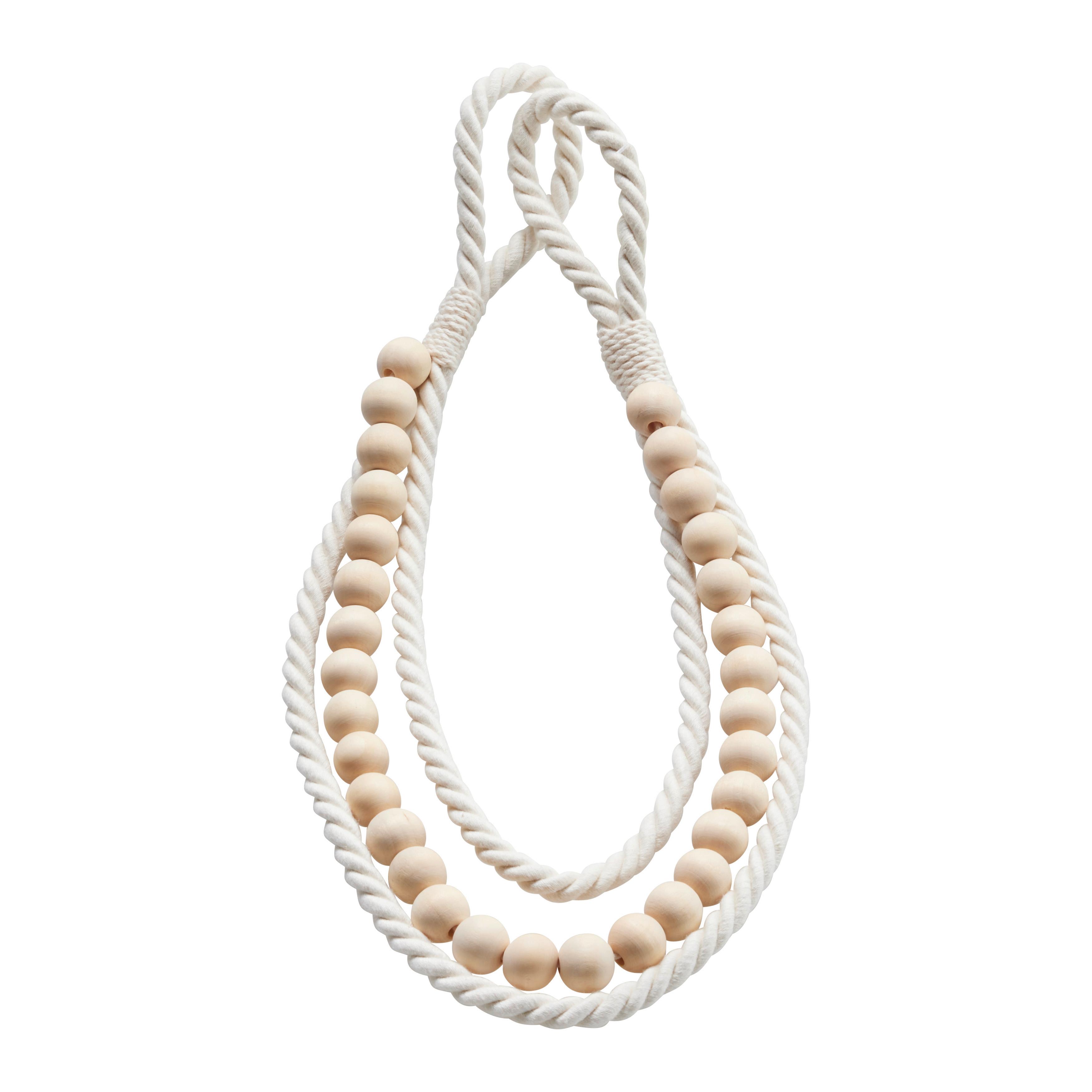 Raffhalter Holzperle in Creme - Creme, ROMANTIK / LANDHAUS, Holz/Textil (55cm) - Modern Living