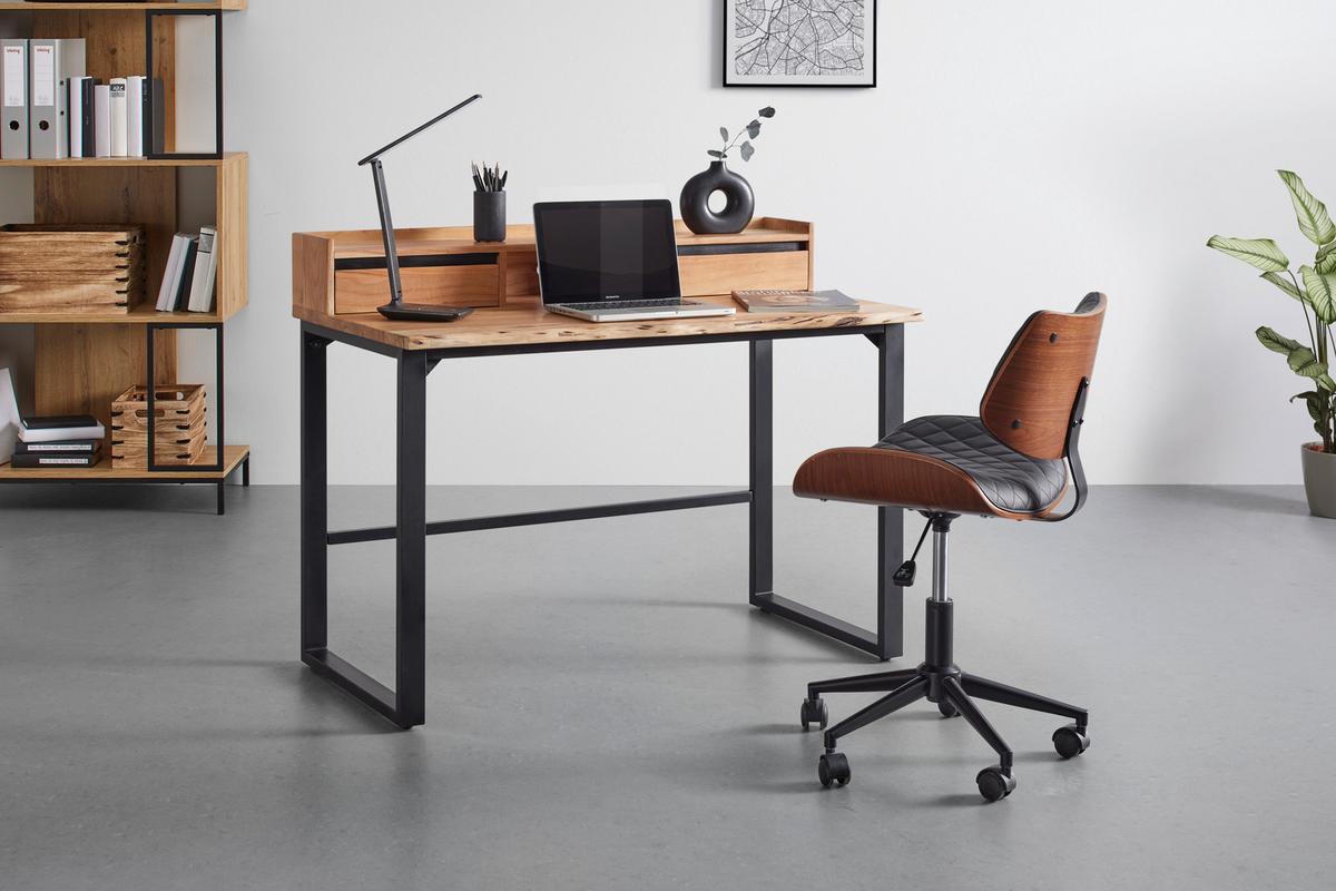 Schreibtisch Bali in Akazie - Schwarz/Akaziefarben, MODERN, Holz/Metall (115/92/60cm) - Premium Living