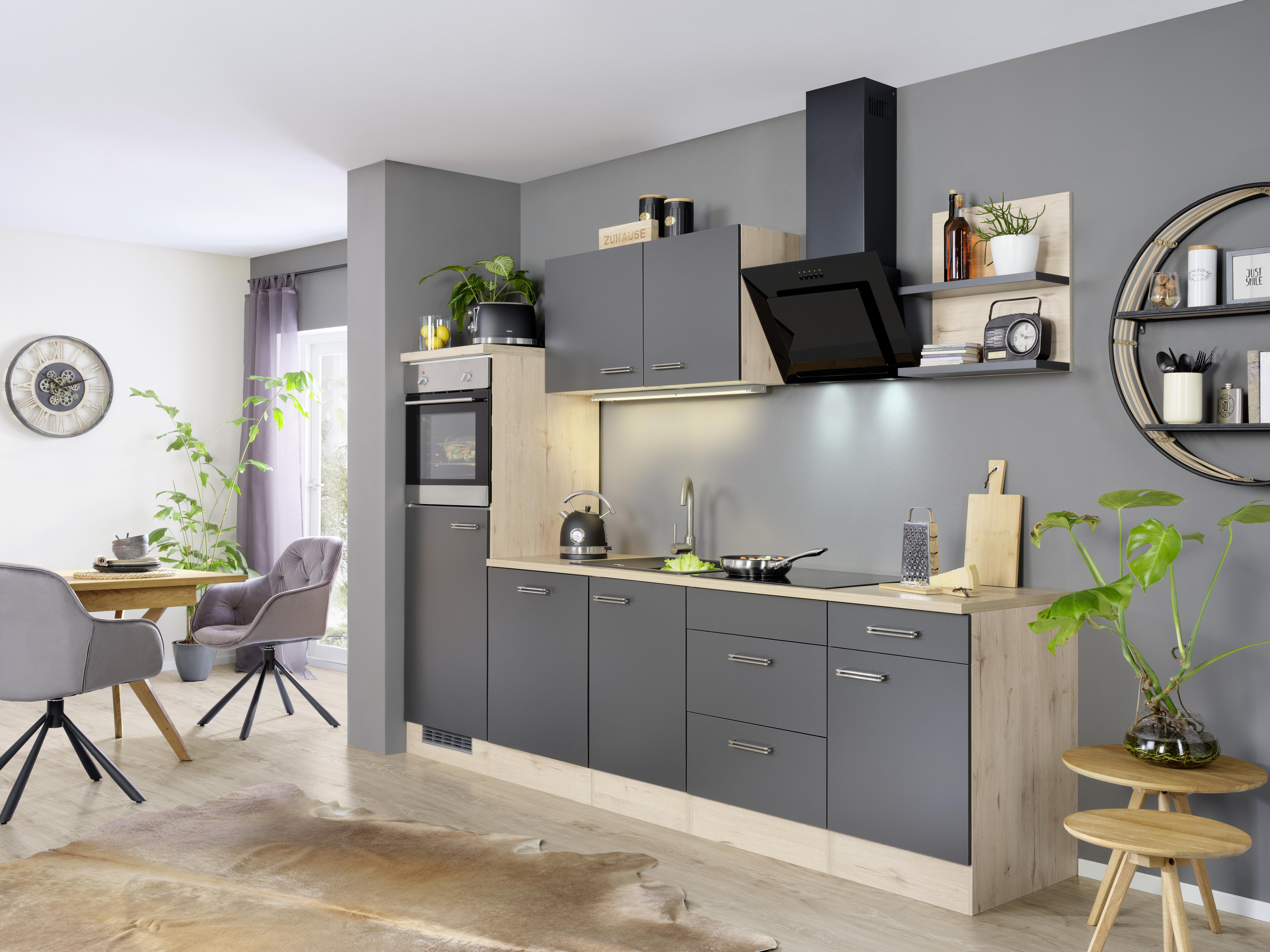 Küchenblock inkl. 5 E-Geräte Milano Anthrazit/Eiche - Eichefarben/Dunkelgrau, MODERN, Holzwerkstoff (280cm) - FlexWell