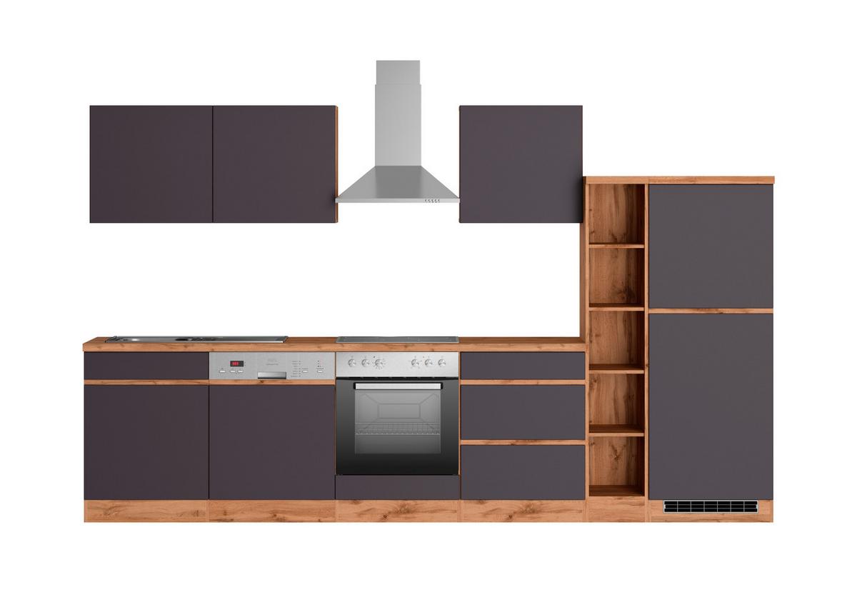 Küchenblock Turin mit Geräten c.a 330 cm Grau/Eiche - Eiche Wotan/Grau, Design, Holzwerkstoff (330cm) - Held