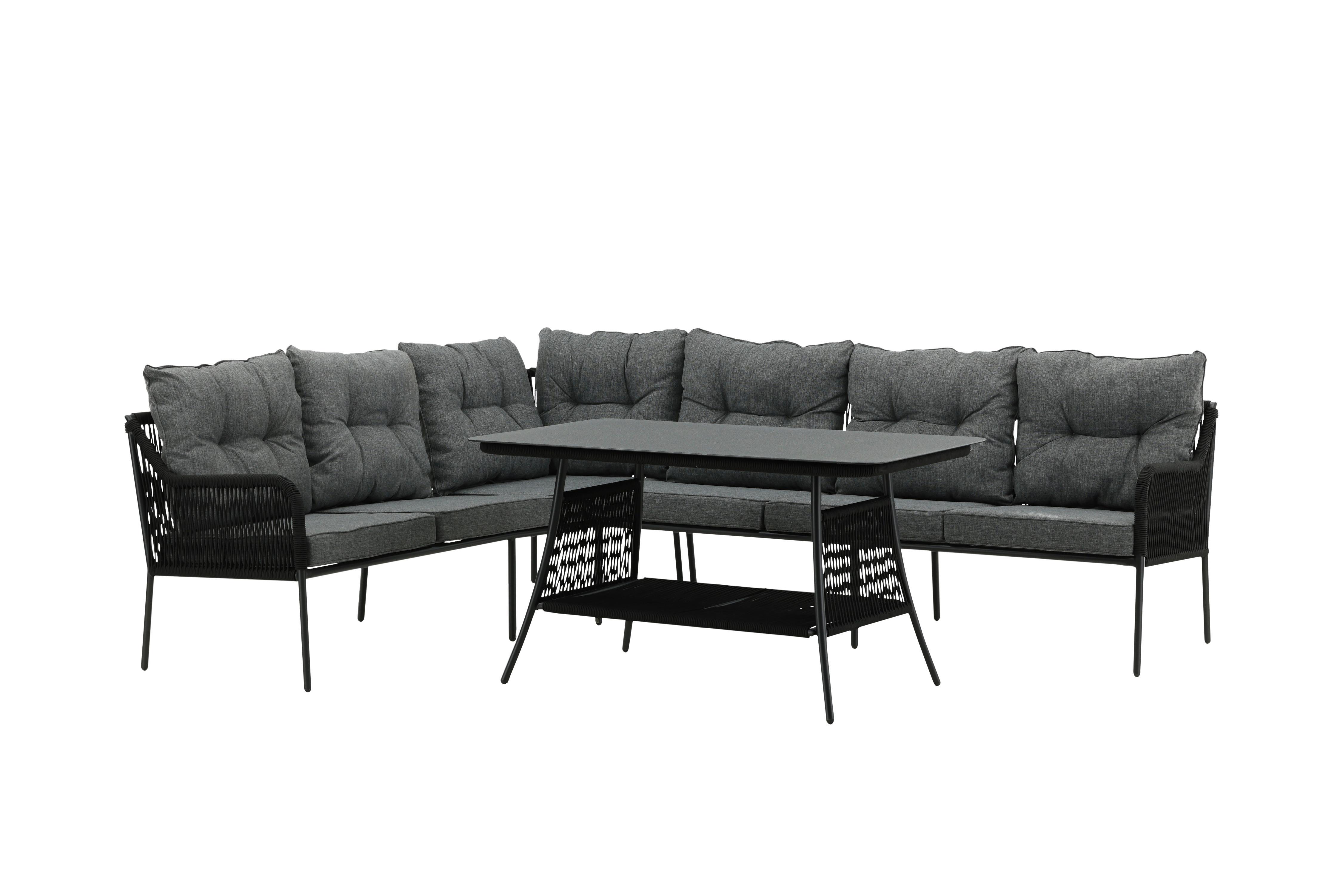 Dining-Loungeset Berlin ca. 173x196 cm Schwarz - Schwarz, KONVENTIONELL, Metall (173/196cm) - Gardenson