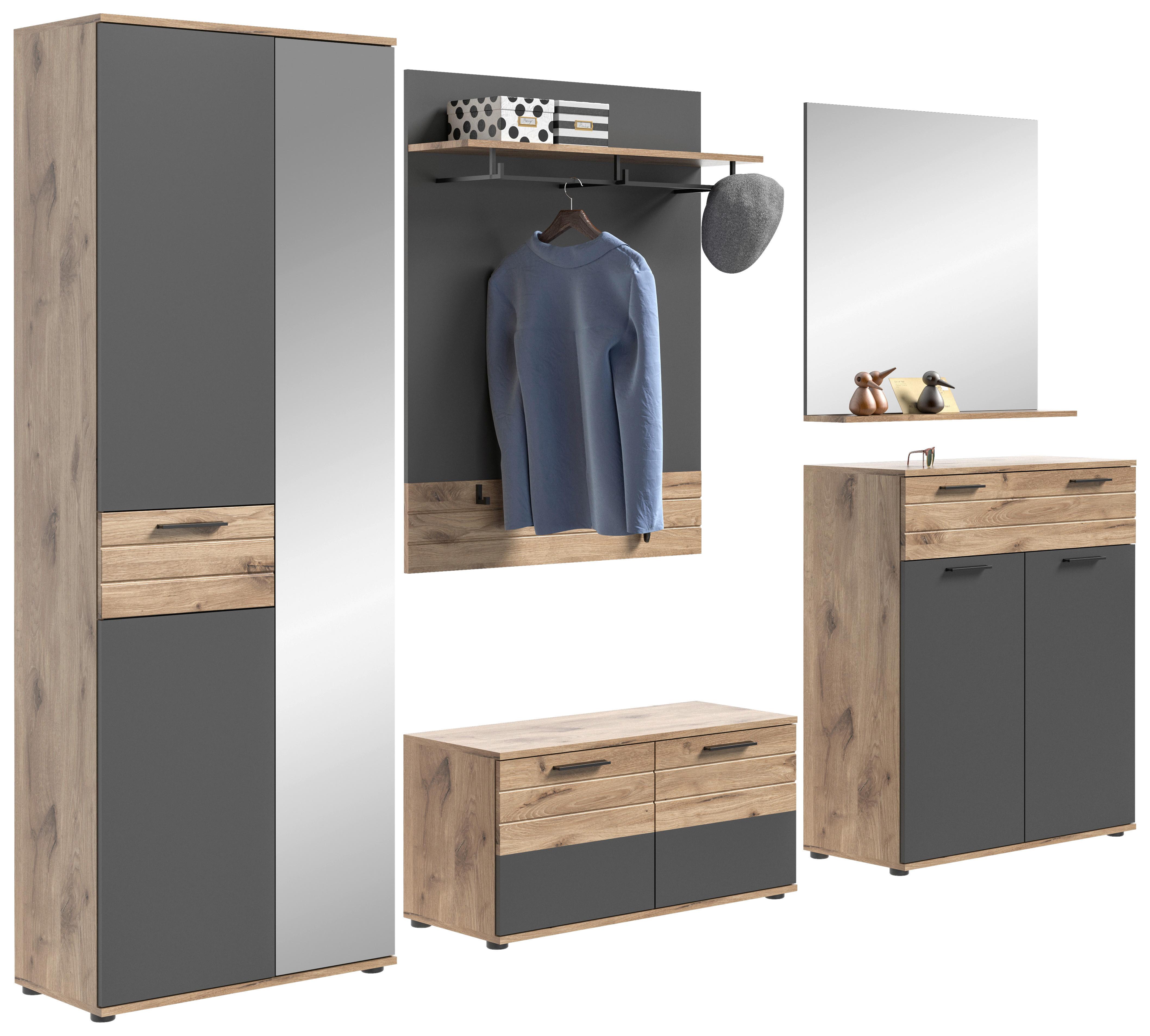 Garderobe Mason 5-teilig ca.280x200x38cm Grau - Holzwerkstoff (280/200/38cm) - MID.YOU