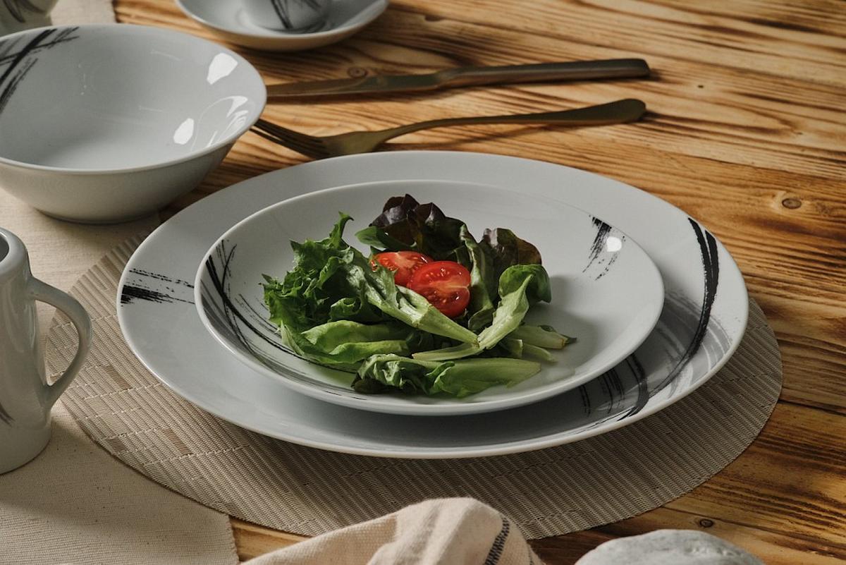 SERWIS OBIADOWO-ŚNIADANIOWY ROMA - czarny/biały, Basics, ceramika - Novel