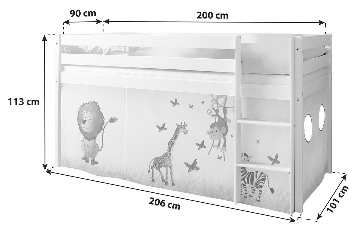 Spielbett Holz Malte ca. 90x200 cm Safari - Multicolor/Weiß, Natur, Holz (90/200cm) - MID.YOU