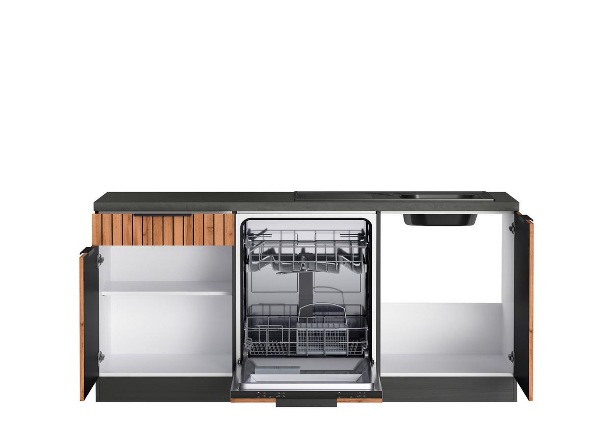 Eckküche Liverpool m. Geräten ca. 240x240cm Graphit/Eiche - Schieferfarben/Eiche Wotan, Basics, Holzwerkstoff/Metall (240/240cm) - Held