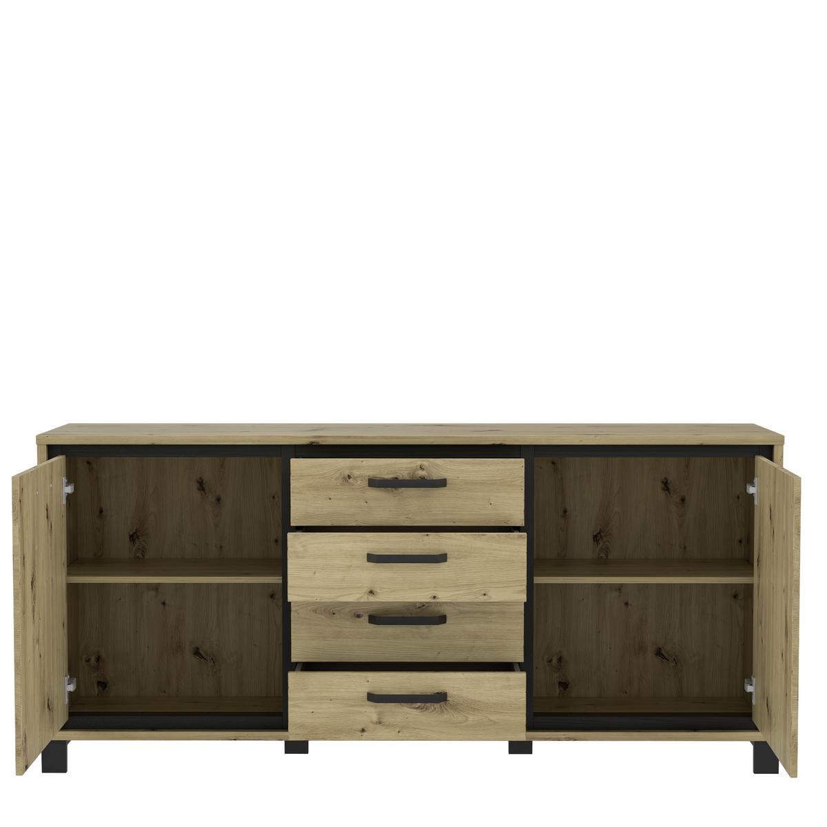 Sideboard "Trondheim" , Schwarz, Eiche - Eichefarben/Schwarz, Basics, Holzwerkstoff/Kunststoff (178.4cm) - Livetastic