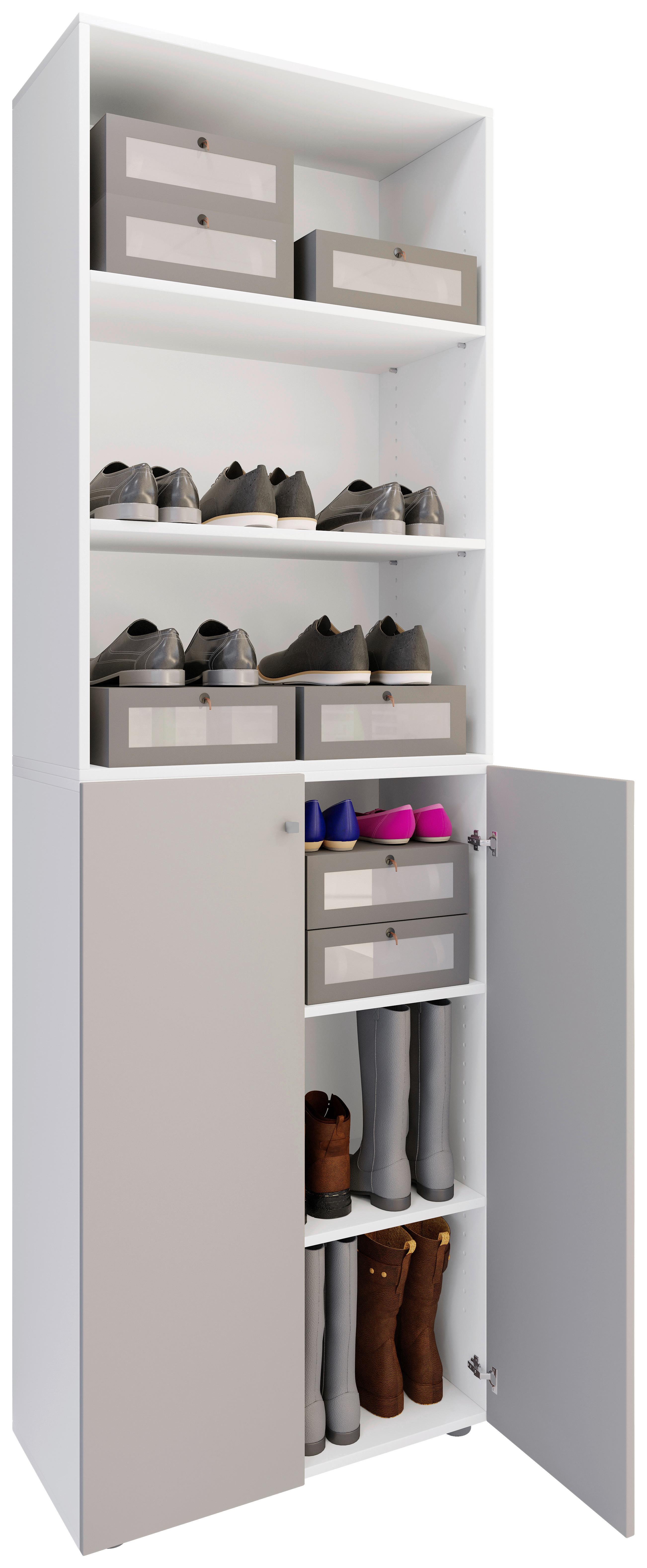 Schuhschrank LONA Grau/ Weiß ca. 70x220x40cm - Silberfarben/Schwarz, Design, Holzwerkstoff/Kunststoff (70/220/40cm) - MID.YOU