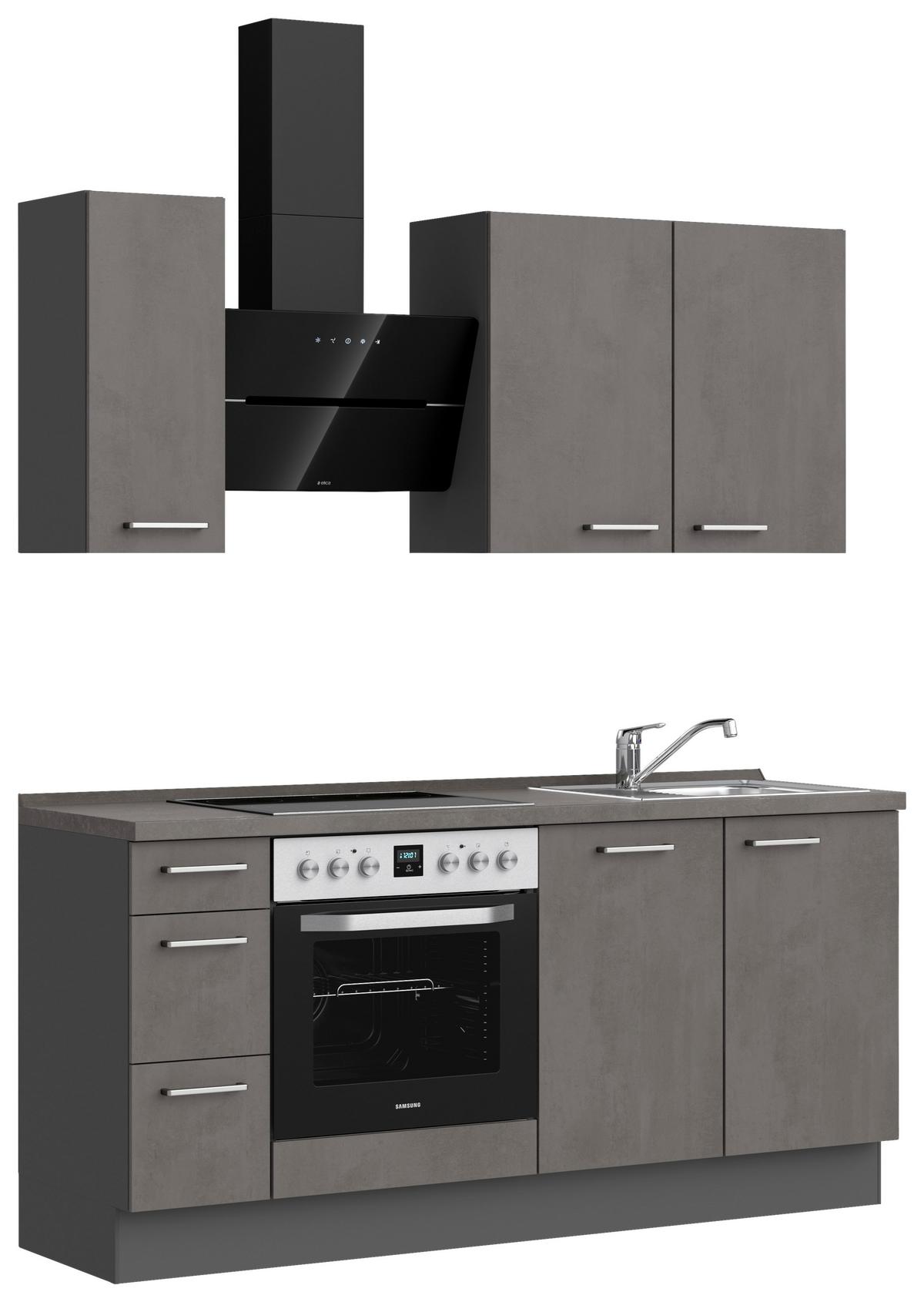 Küchenblock Riva High m. Geräten Schieferfarben - Schieferfarben/Edelstahlfarben, MODERN, Holzwerkstoff/Metall (180cm) - Nobilia