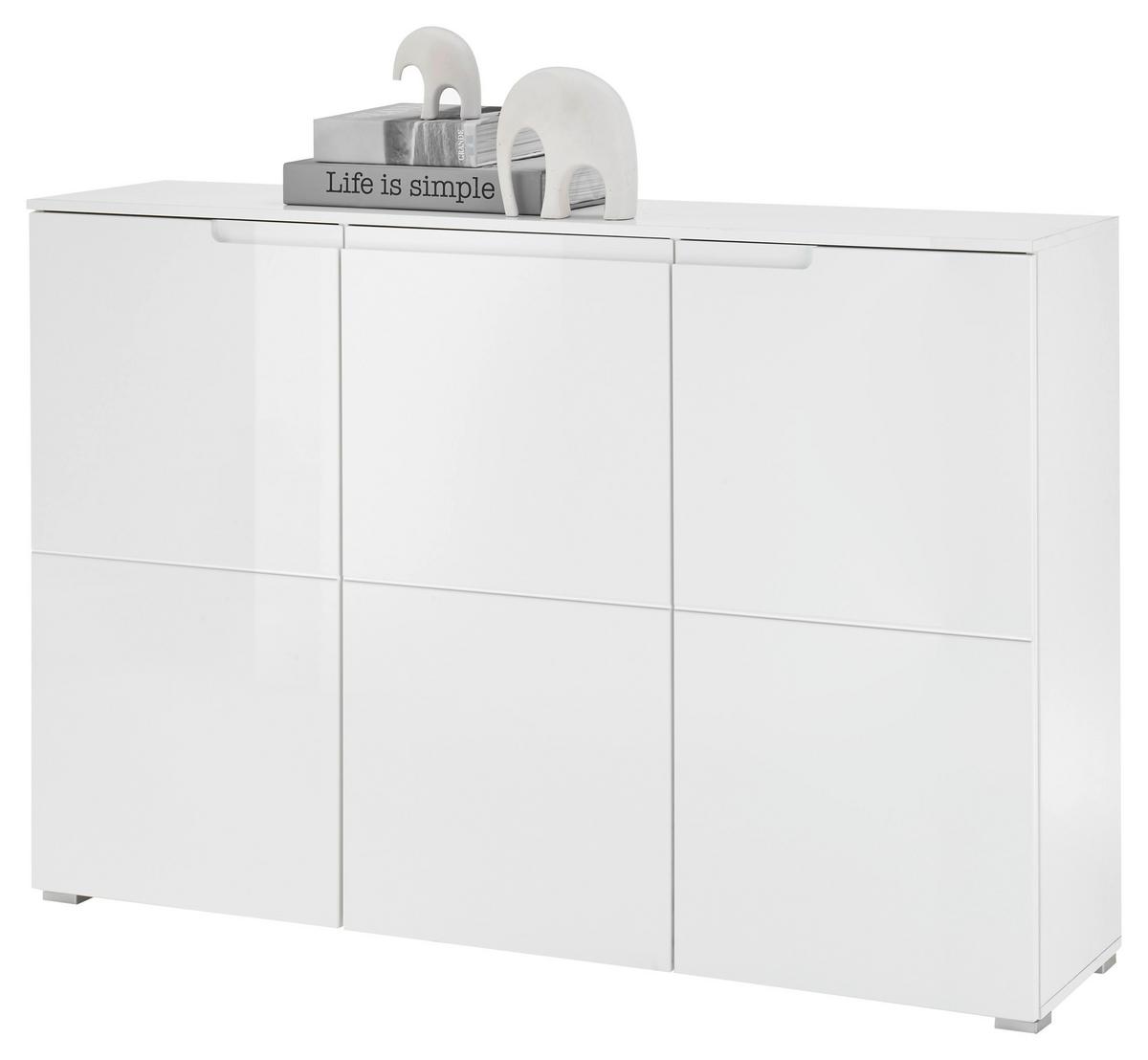 SZAFKA NA BUTY SPICE - biały wysoki połysk/kolor srebrny, Konventionell, materiał drewnopochodny/tworzywo sztuczne (150/100/37cm) - MID.YOU