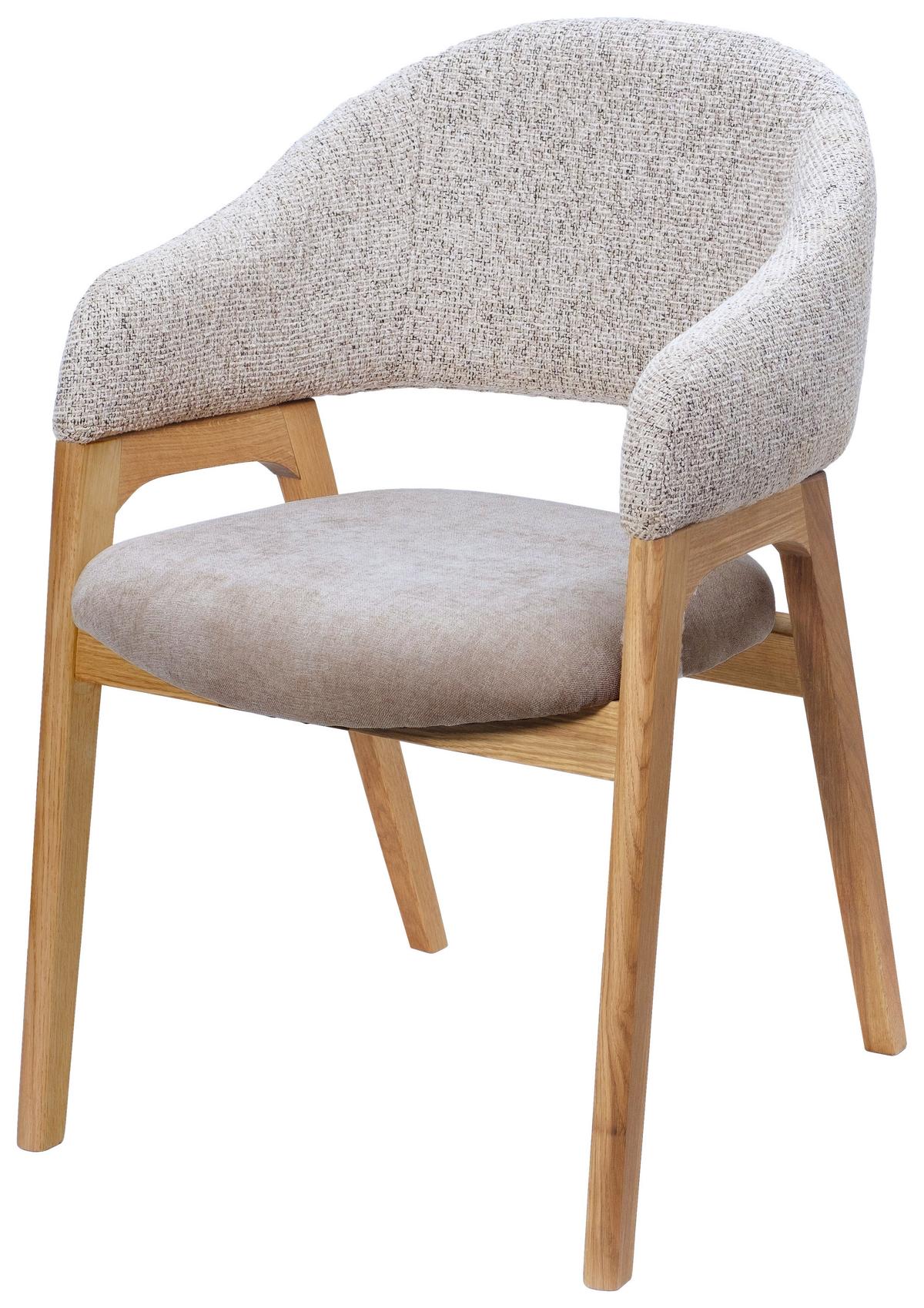 KRZESŁO Z PODŁOKIETNIKAMI BERTI - kolor dębowy/taupe, Konventionell, tkanina/drewno (56,5/82,5/59,5cm) - Linea Natura