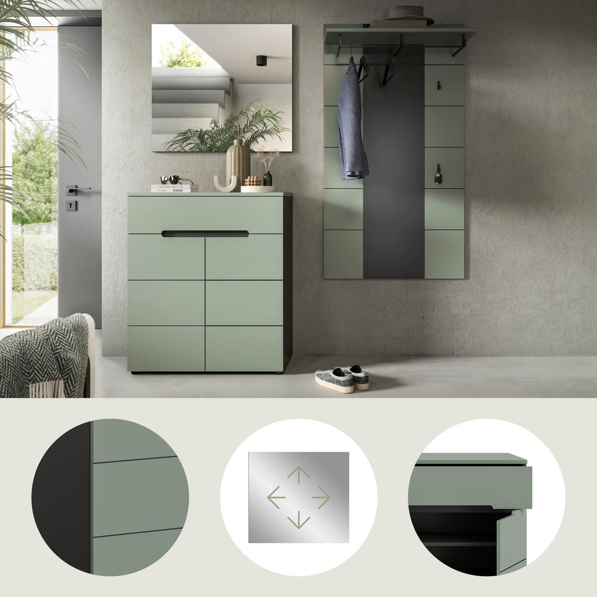 Predsoba Canu, Sivozelena, 3-Delna - siva/sivozelena, Design, leseni material (175/190/37cm) - Livetastic