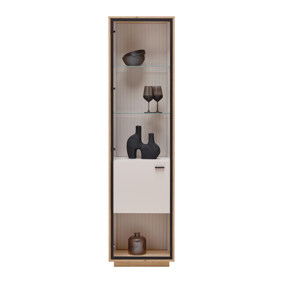 Vitrine Cremona Kaschmir/Eiche Artisan - Kaschmir/Schwarz, MODERN, Glas/Holzwerkstoff (52/200/38cm) - Premium Living