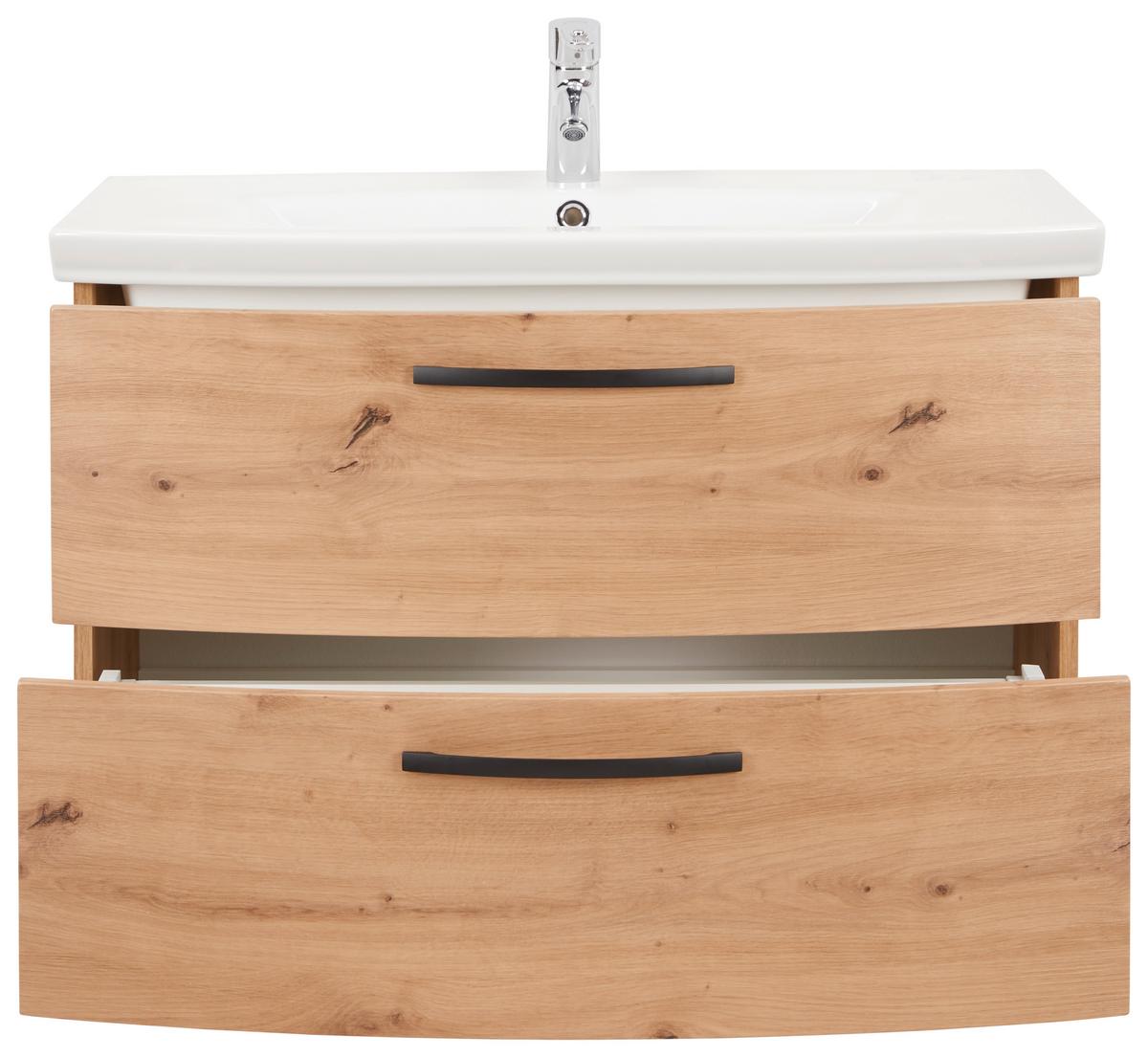 Waschtischkombi in Eiche Artisan - Weiss/Schwarz, Modern, Keramik/Holzwerkstoff (90/60/45cm) - Mömax