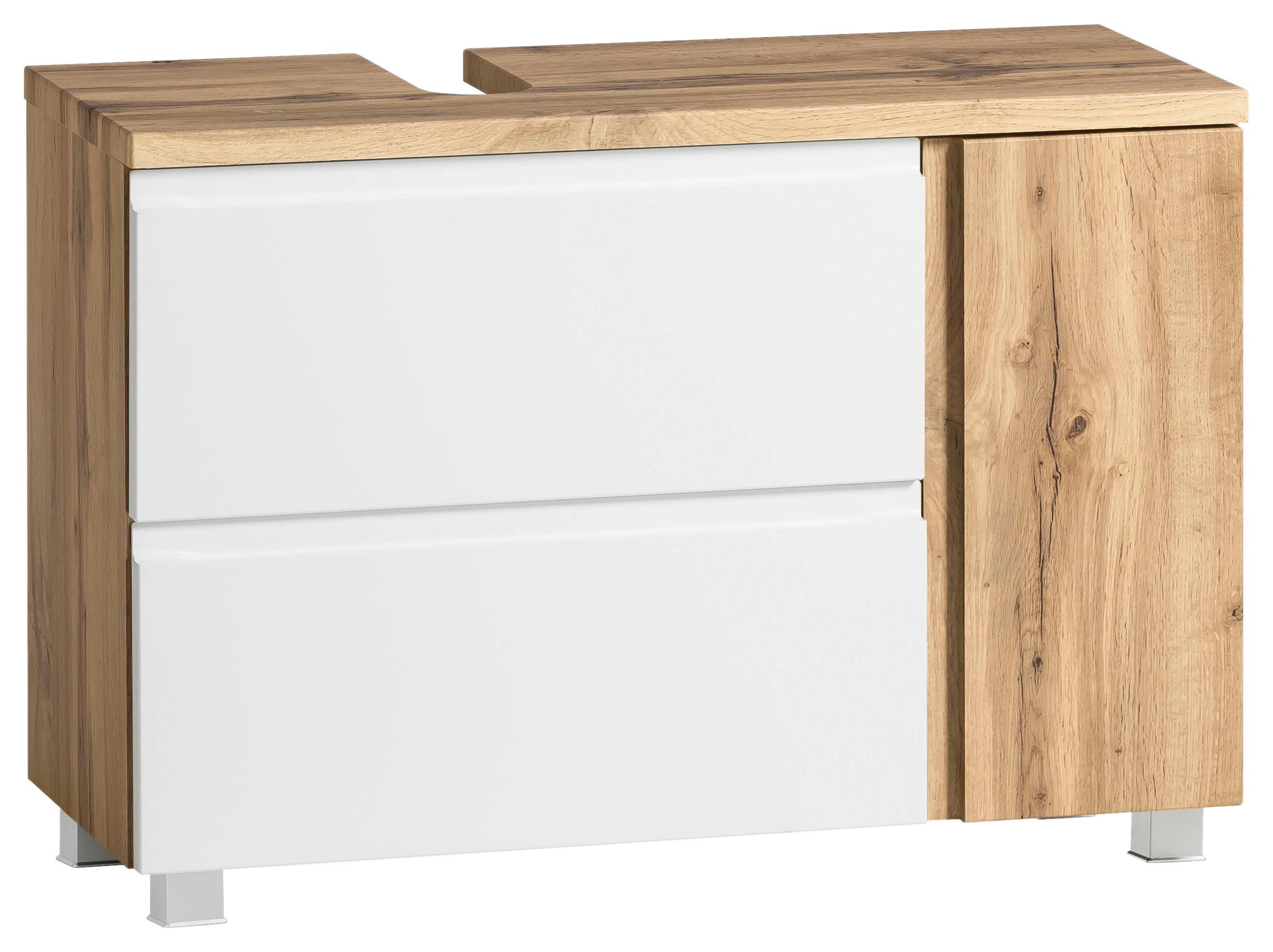 Waschbeckenunterschrank Matt weiß/Wotan Eiche - Eiche Wotan/Weiß, MODERN, Holzwerkstoff (85/56/35cm) - Held
