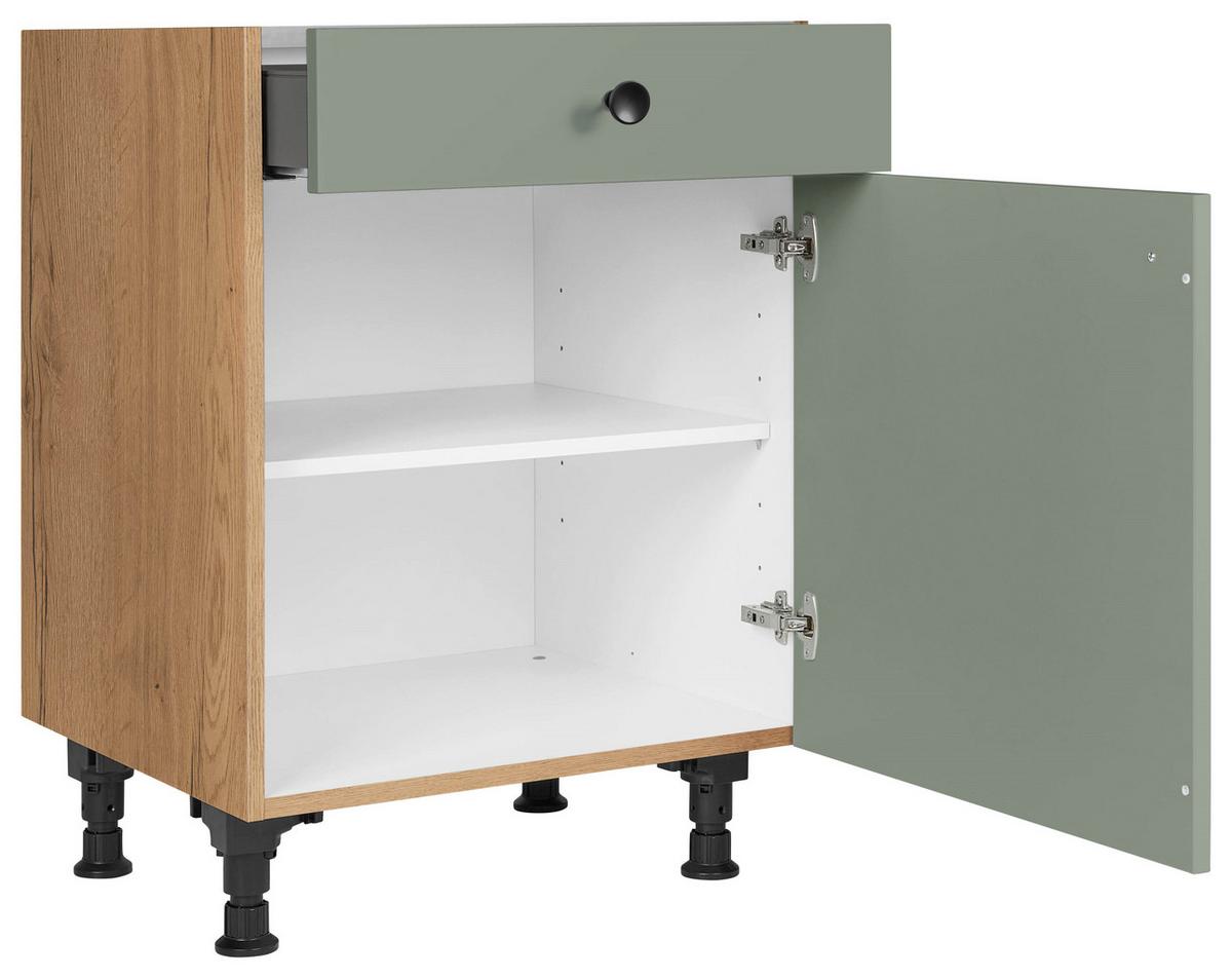Schubkastenunterschrank Cascada Grün - Eichefarben/Schwarz, MODERN, Holzwerkstoff/Metall (60/87/56cm) - Nobilia