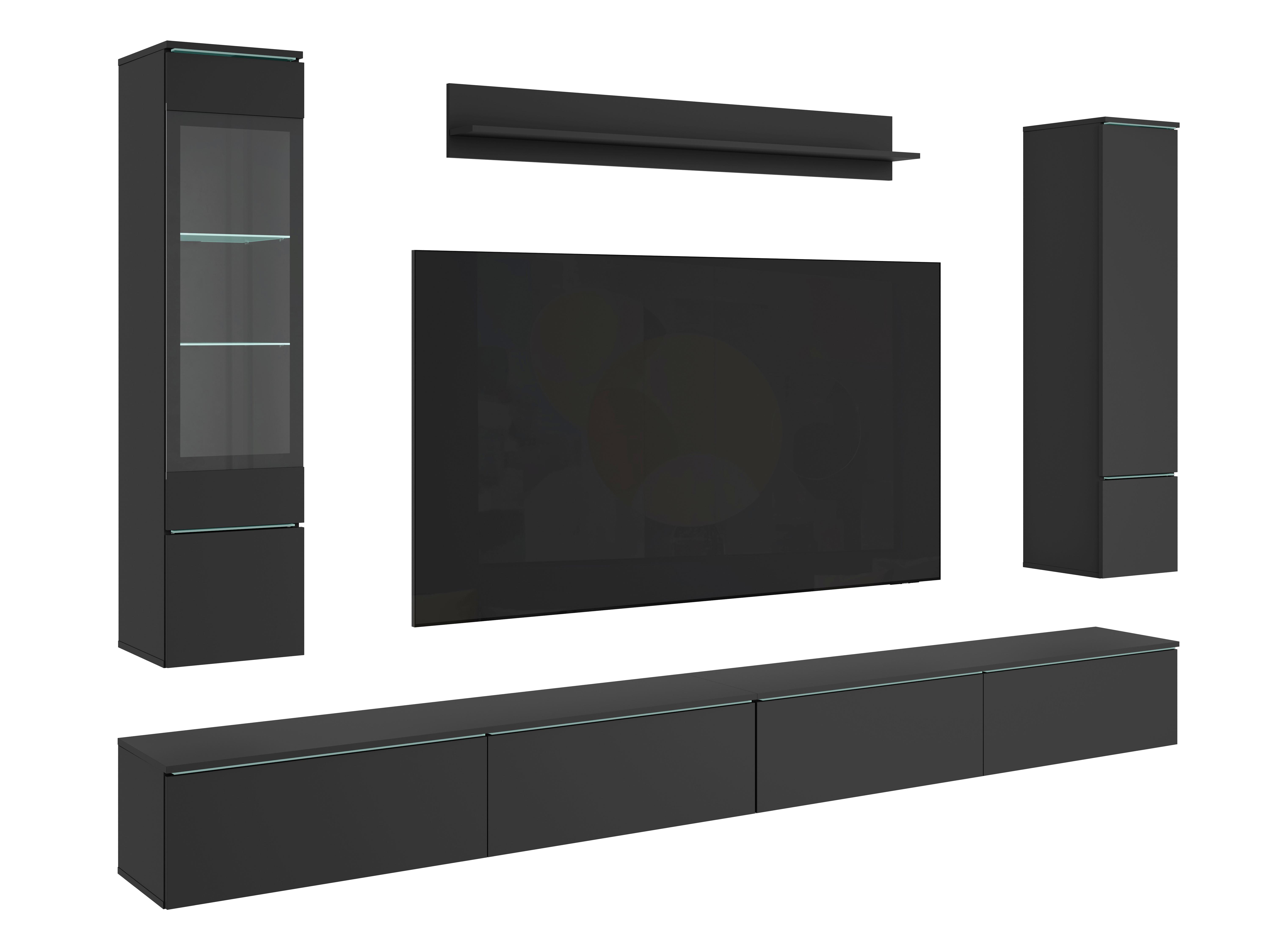 Dnevni Regal Vera Xxl, Črna, 5-Delni - črna/siva, Basics, umetna masa/steklo (300/162/33cm) - P & B