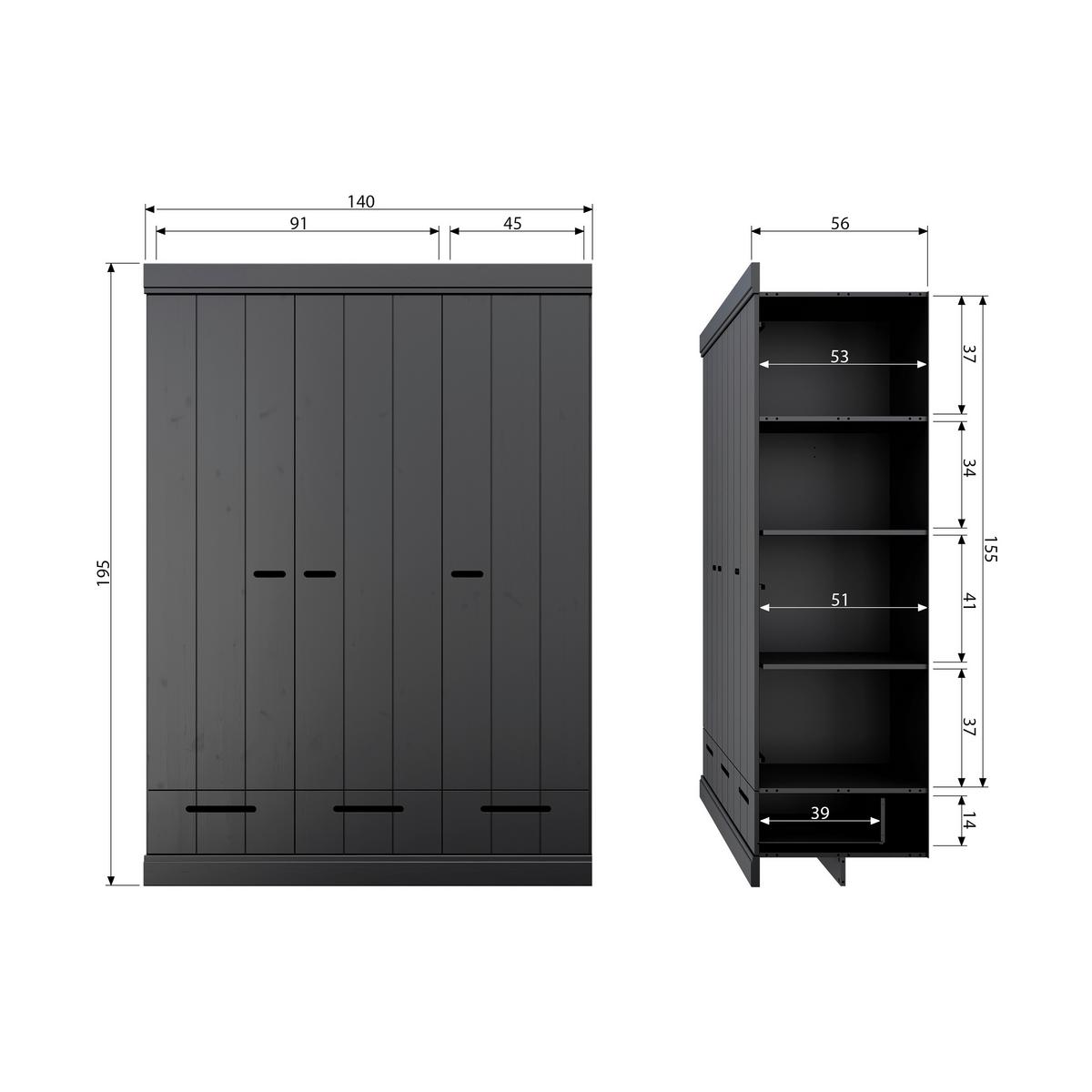 Drehtürenschrank Connect Schwarz - Schwarz, Design, Holz (140/195/53cm) - Livetastic
