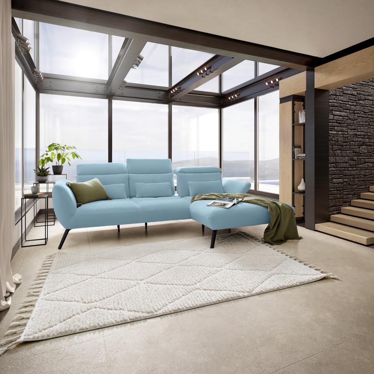 Wohnlandschaft Seattle Blaugrau - Blaugrau/Schwarz, MODERN, Holzwerkstoff/Textil (301/87-107/196cm) - Premium Living
