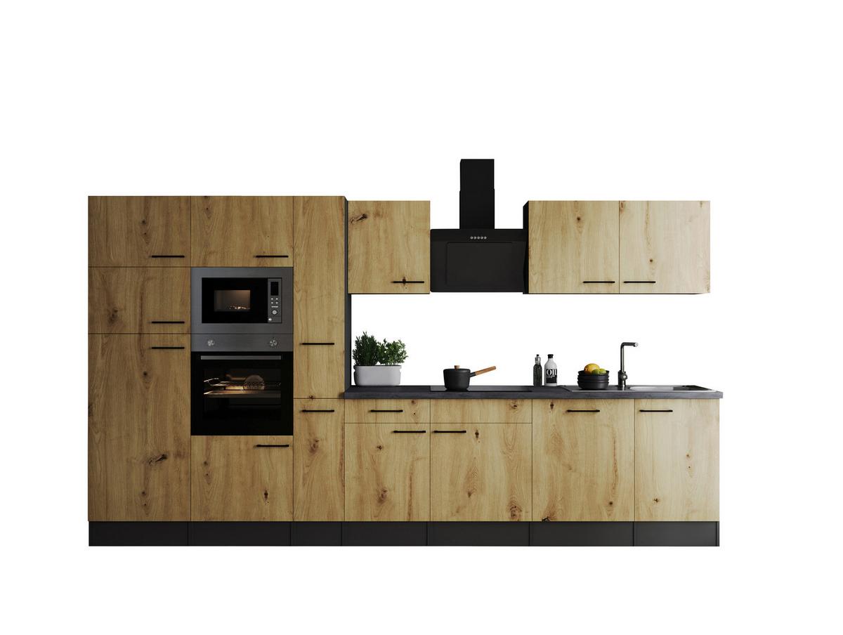 Küchenblock Oliver m. Geräten Eiche - Schwarz/Eiche Artisan, Design, Holzwerkstoff/Metall (370cm) - Respekta