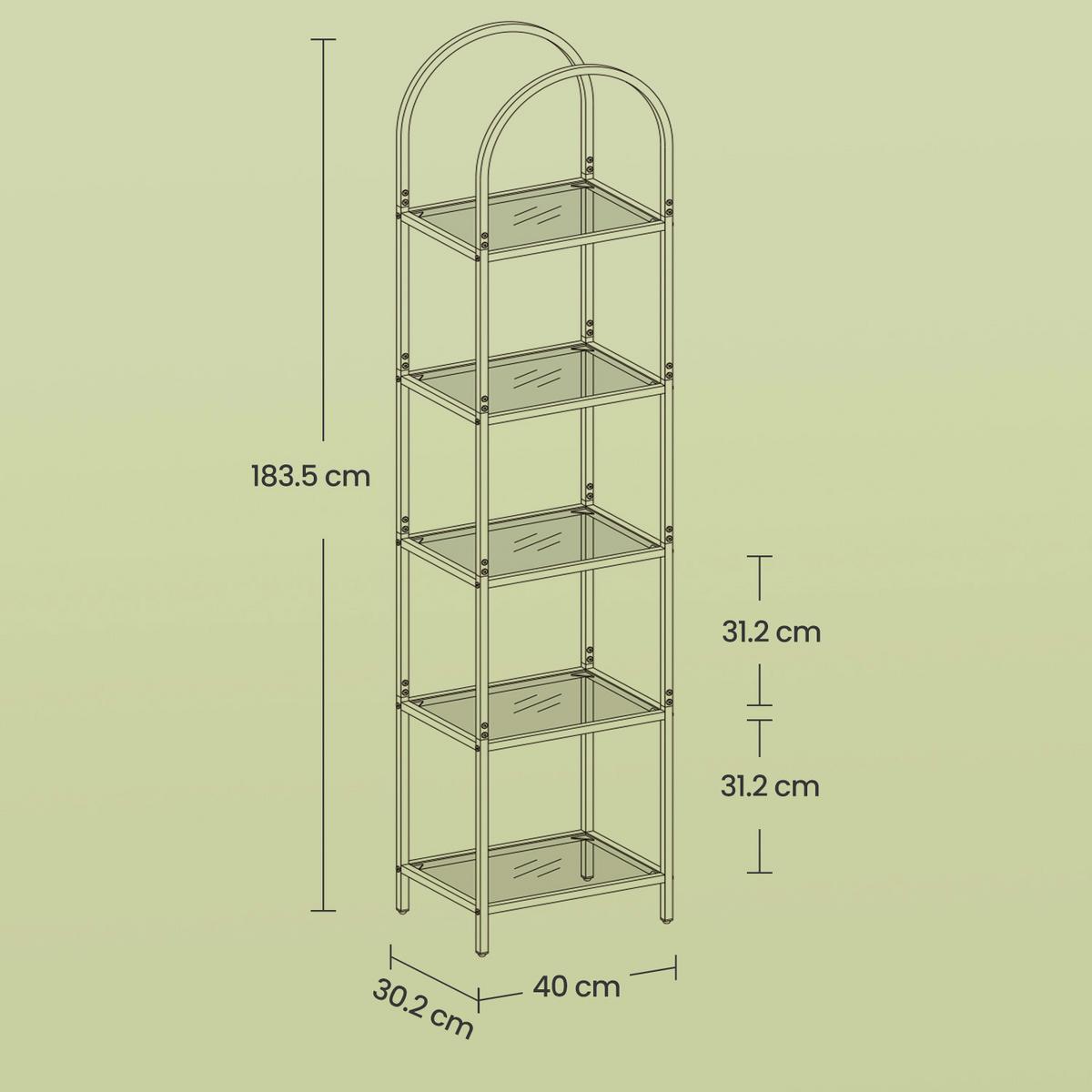 REGAL BOOKCASE - Goldfarben, MODERN, Glas/Metall (40/183,5/30,2cm) - MID.YOU