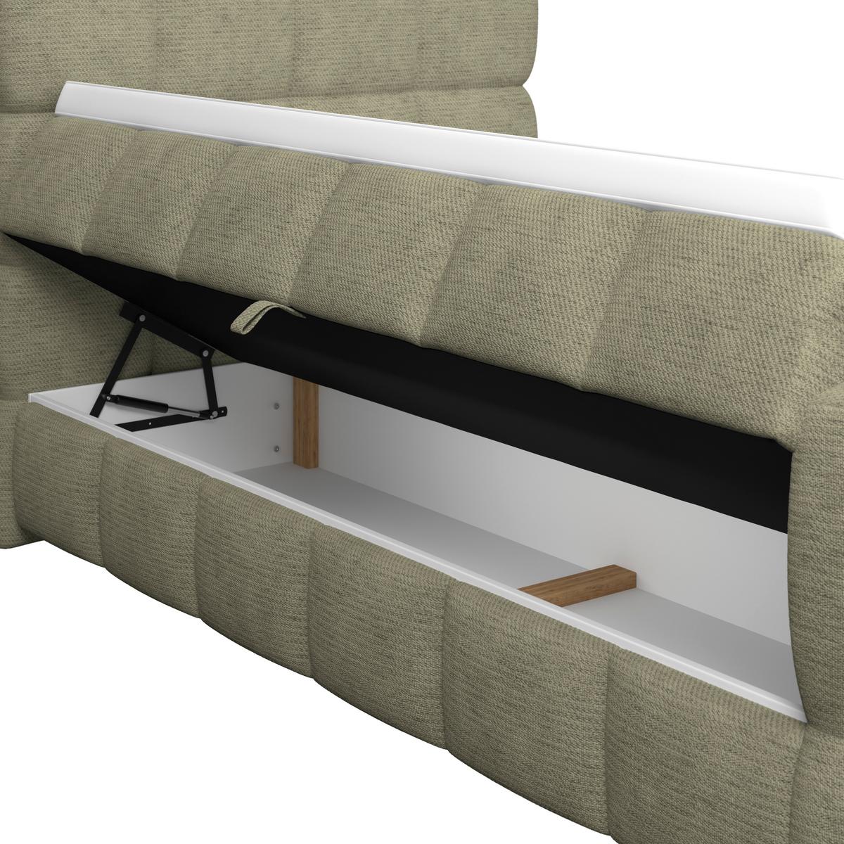 Postelja Boxspring Brisbane, Zelena, 140x220 - črna/zelena, Trend, kovina/umetna masa (140/220cm) - Premium Living