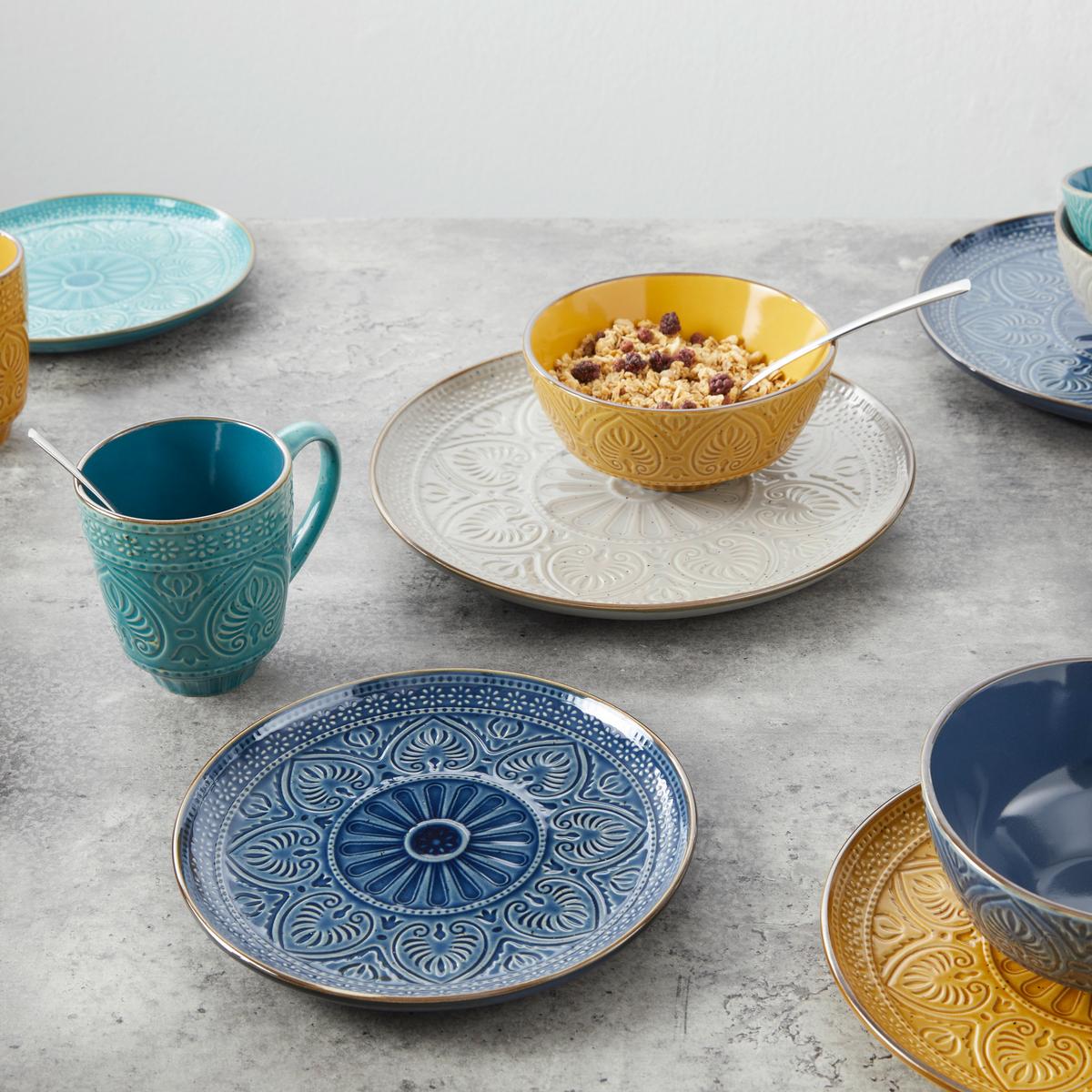 Kombinirani Servis Samarkand, 16-Delni - rumena/barve petroleja, Trendi, keramika - Creatable