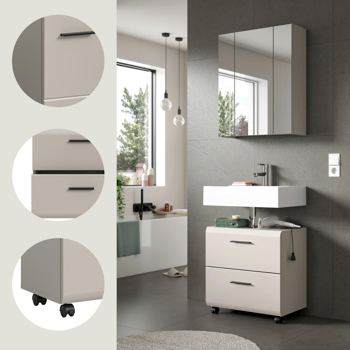 Badezimmer Ice Kaschmir 2-teilig - Kaschmir/Schwarz, Trend, Glas/Holzwerkstoff (60cm) - MID.YOU