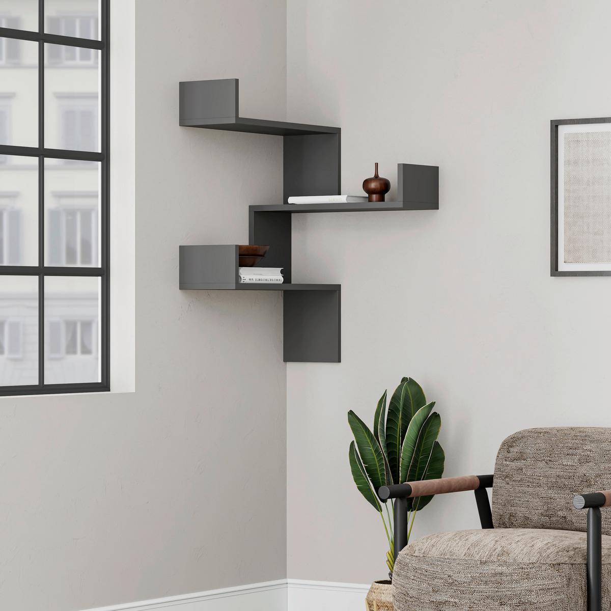 Eckregal LUKSA Anthrazit ca. 60x90x22 cm - Anthrazit, Design, Holzwerkstoff (60/90/22cm) - Livetastic