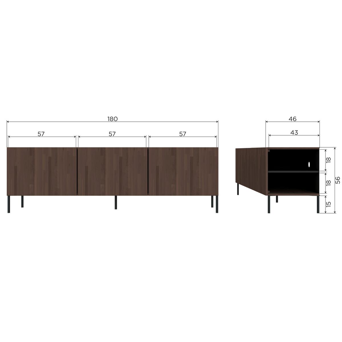 Lowboard Gravure Braun B: 180cm - Schwarz/Braun, Design, Holz/Metall (180/56/46cm) - Livetastic