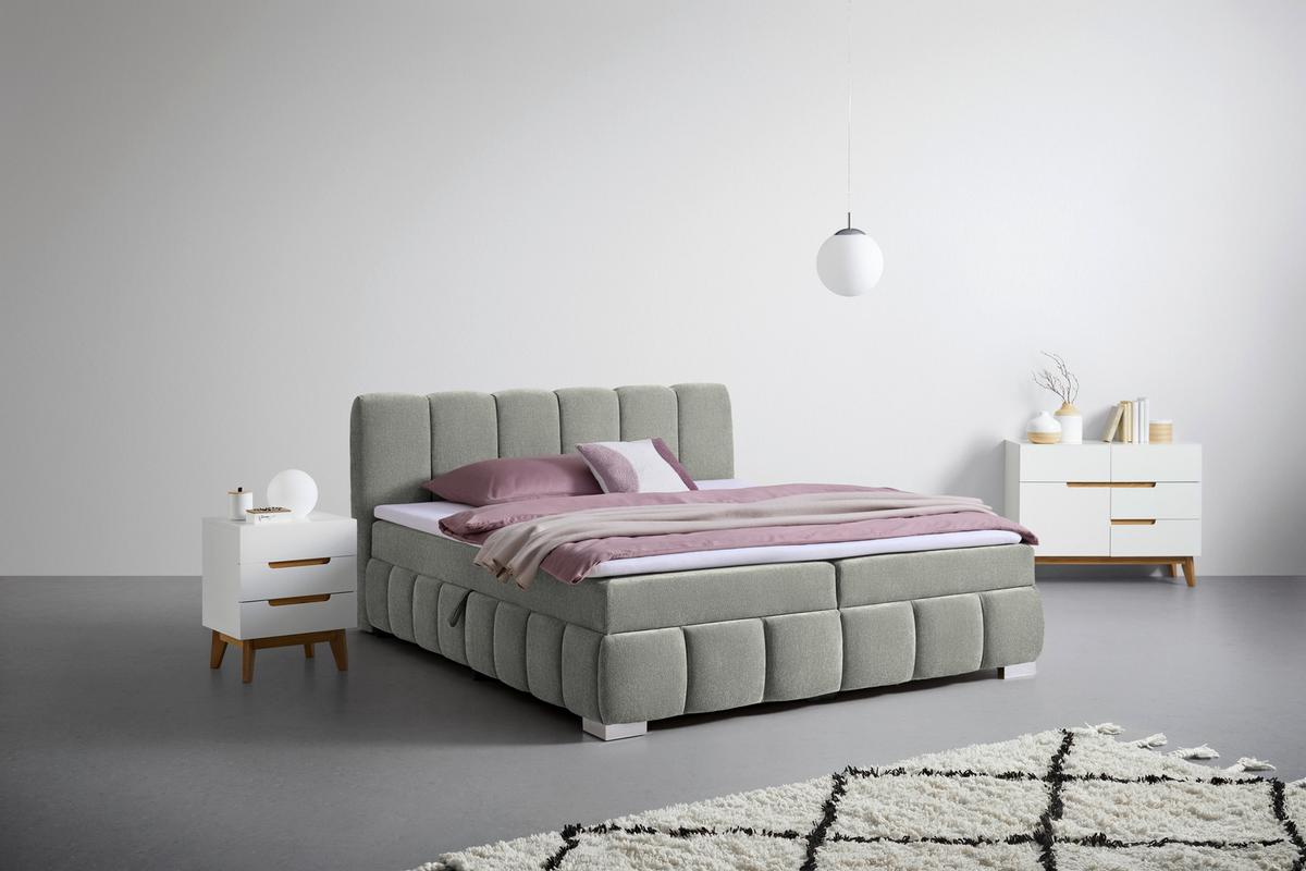 Boxbett Elaris Dunkelgrau ca. 140x200cm - Chromfarben/Dunkelgrau, KONVENTIONELL, Kunststoff/Textil (140/200cm) - Mömax