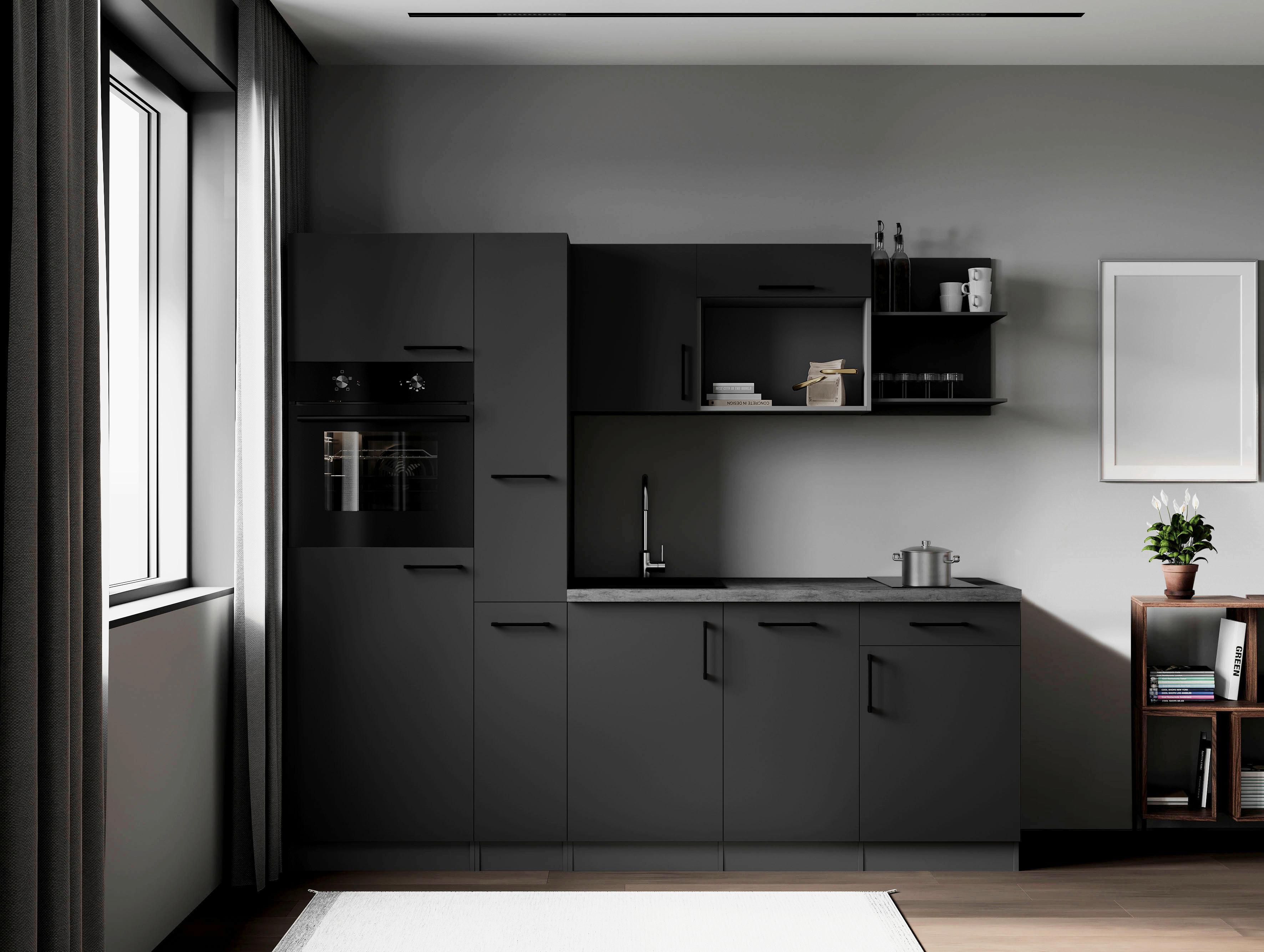 Küchenblock Oliver m. Geräten Grau - Grau, Trend, Holzwerkstoff/Metall (235cm) - Respekta