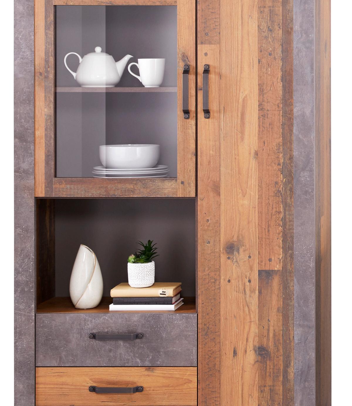 Vitrina Ontario - boje hrasta/tamno siva, Trend, staklo/drvni materijal (105/159/41,5cm) - Modern Living