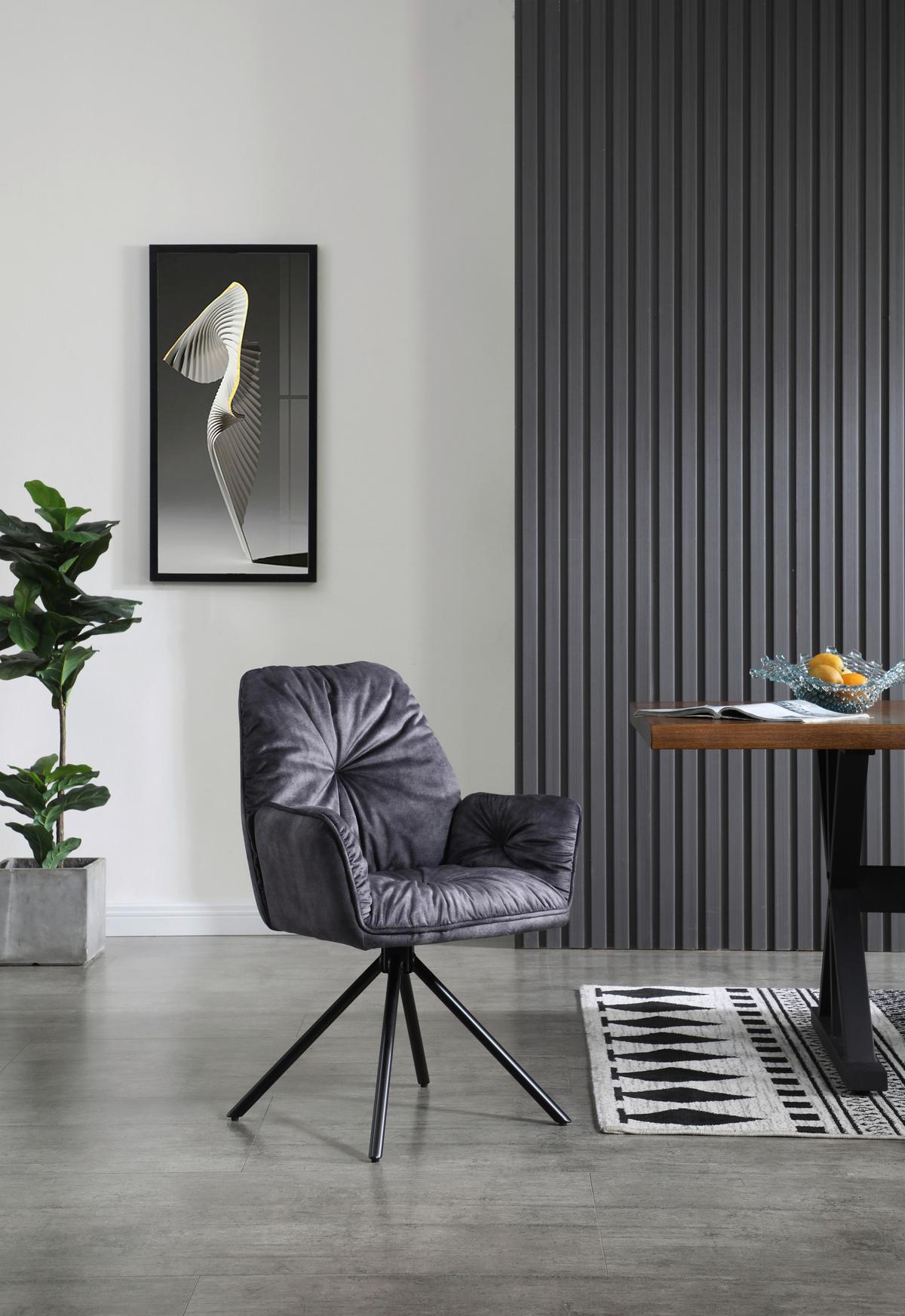 Naslanjač Vintage, Črna, Vrtljiv - črna, Moderno, kovina/tekstil (61/90/59cm) - Livetastic