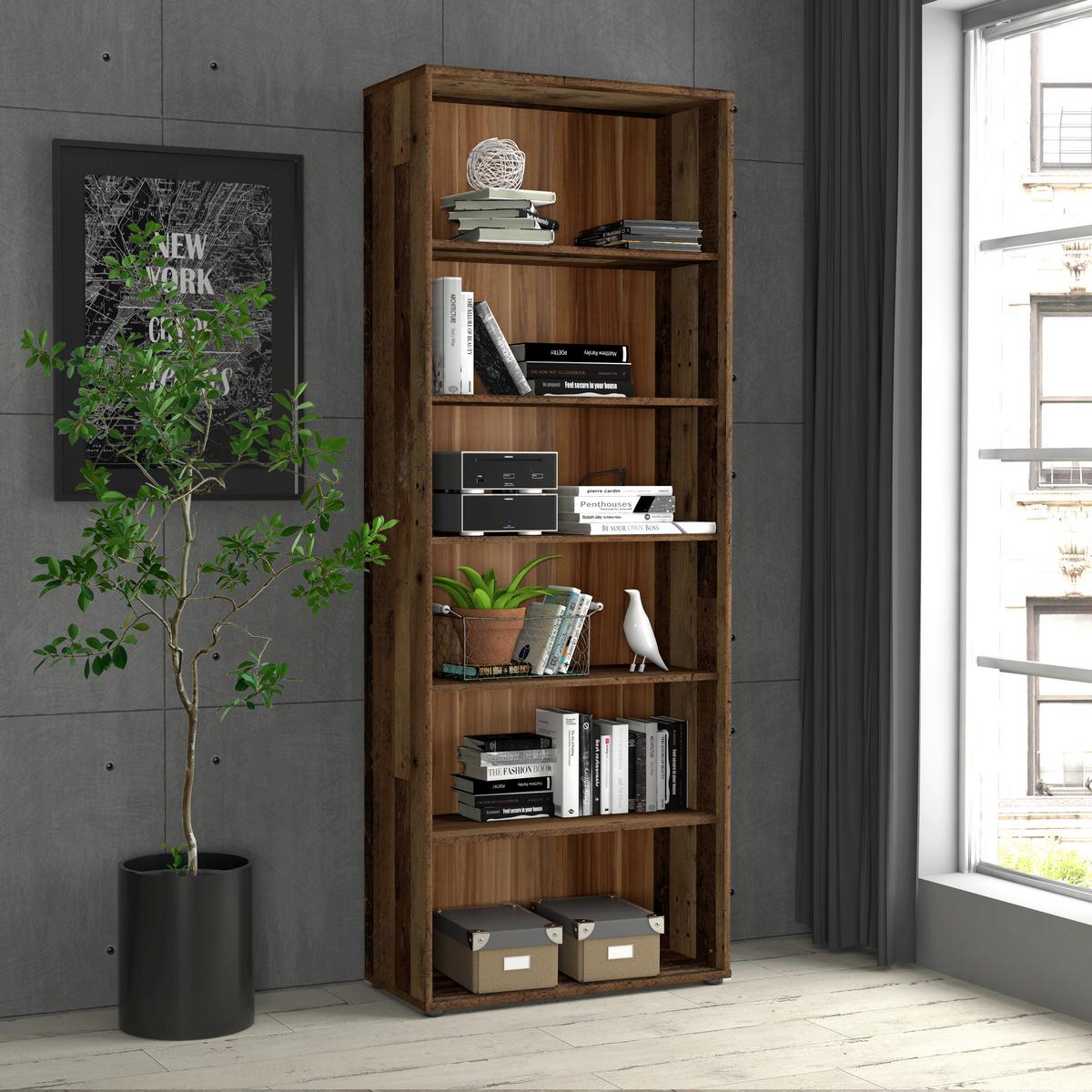 Regal Tempra 2, Barva Staranega Hrasta - barve aluminija/hrast artisan, Basics, leseni material (74/198/35cm) - Mömax