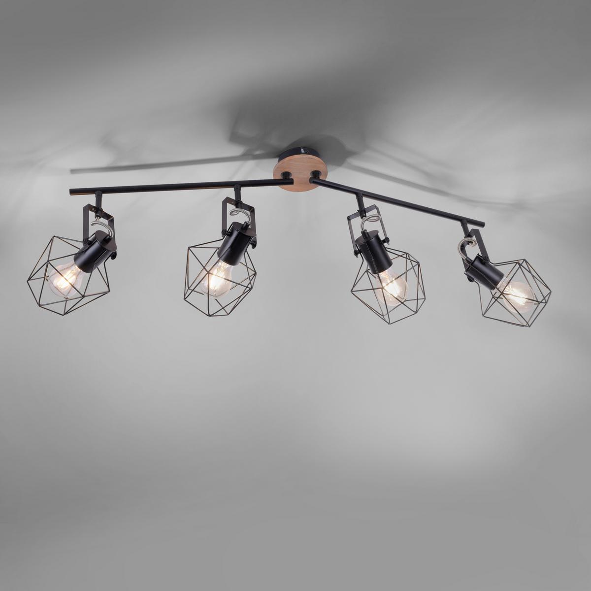 LED-Deckenleuchte 15674-78 max. 60 Watt - Schwarz, Natur, Holz/Metall (110/109/30,5cm)