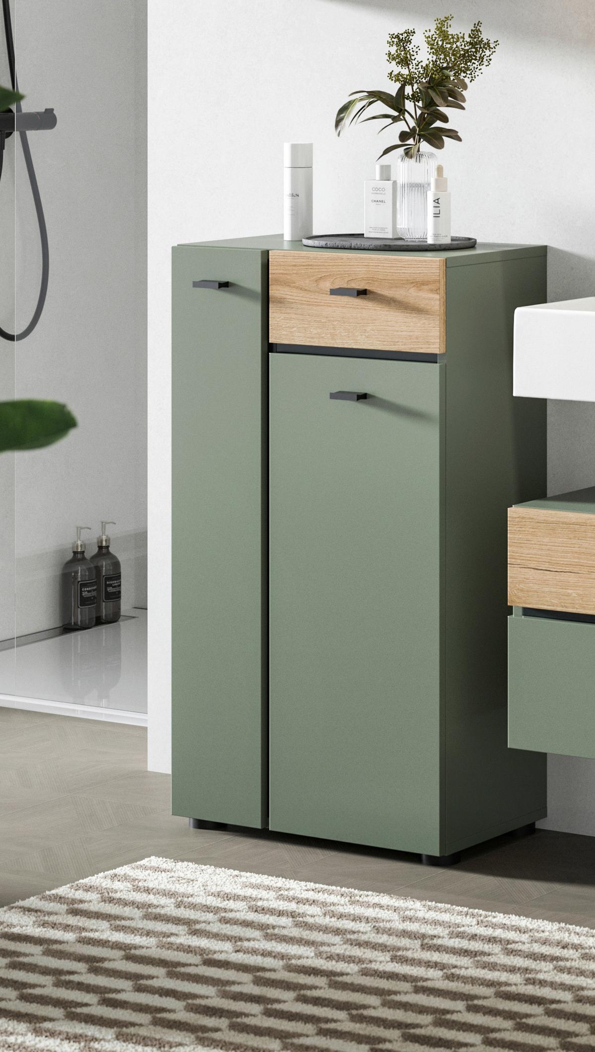 Midischrank Aqua Grün/Eichefarben - Eichefarben/Schwarz, Trend, Holzwerkstoff/Kunststoff (51/91/30cm) - MID.YOU