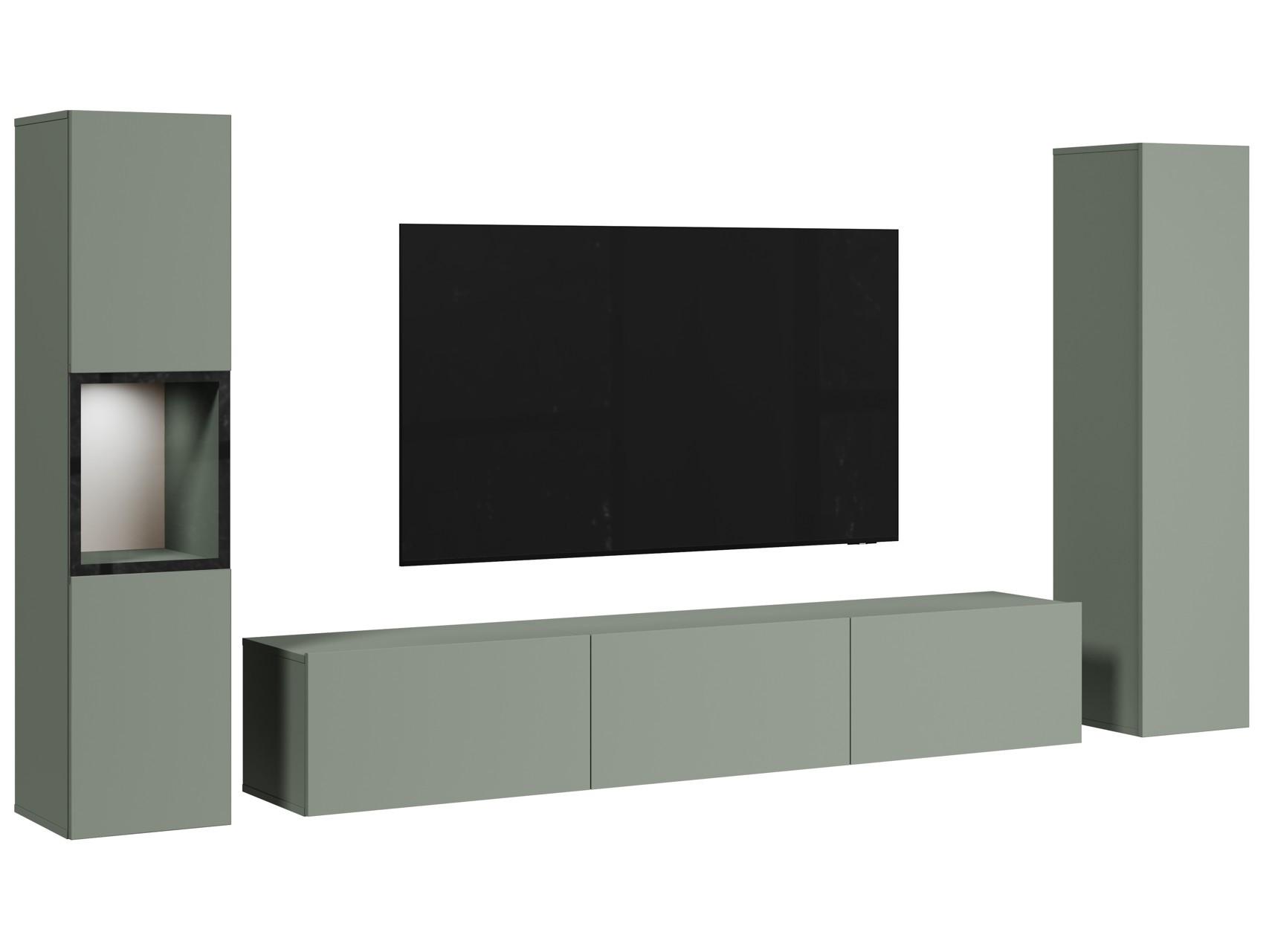 Ansamblu mobilier cameră de zi BERLIN - verde salvie, Design, sticlă/material pe bază de lemn (240/130/31cm) - P & B