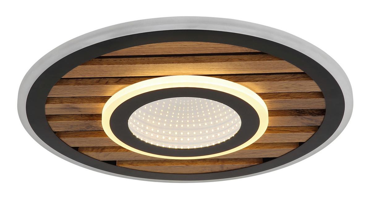 LED-DECKENLEUCHTE 67345D4 WOODY - Weiss/Dunkelbraun, Natur, Holzwerkstoff/Kunststoff (40/6cm) - Globo