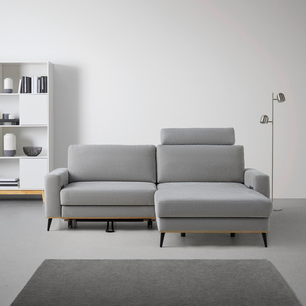 Wohnlandschaft Romeo Grau mit Bettfunktion - Schwarz/Grau, KONVENTIONELL, Holz/Textil (234/87/167cm) - Zandiara
