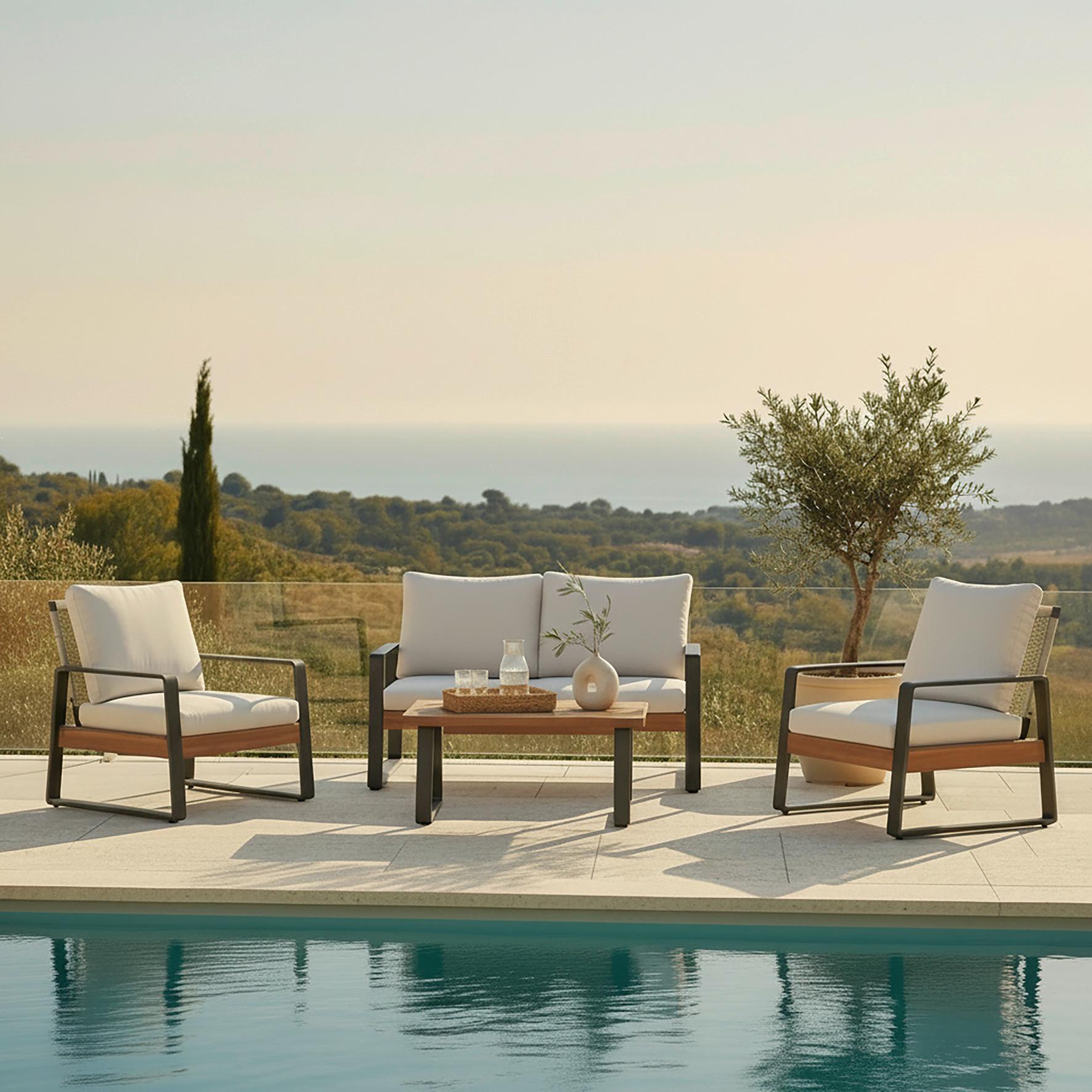 Kerti Garnitúra Alexa - krémszínű/antracit, Modern, textil/fa (150/81/85,5cm) - Bessagi Garden