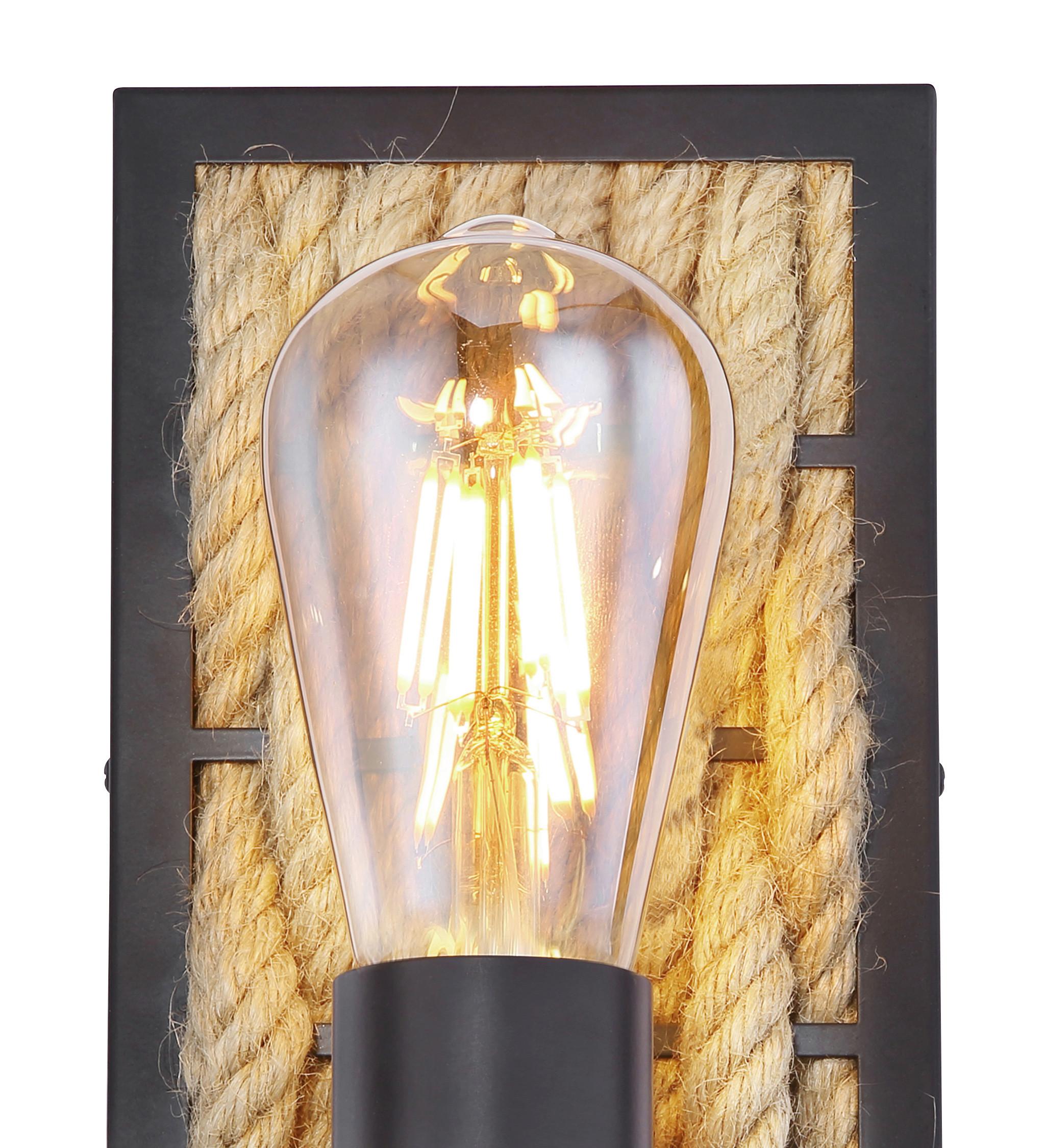 Wandleuchte 15679W in Schwarz max. 60 Watt - Schwarz/Braun, LIFESTYLE, Naturmaterialien/Metall (12/13/28cm) - Globo
