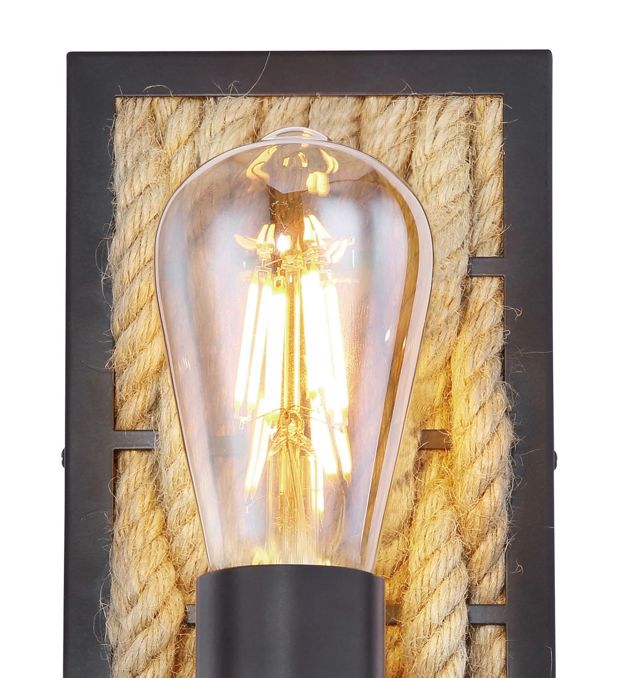 Wandleuchte 15679W in Schwarz max. 60 Watt - Schwarz/Braun, LIFESTYLE, Naturmaterialien/Metall (12/13/28cm) - Globo