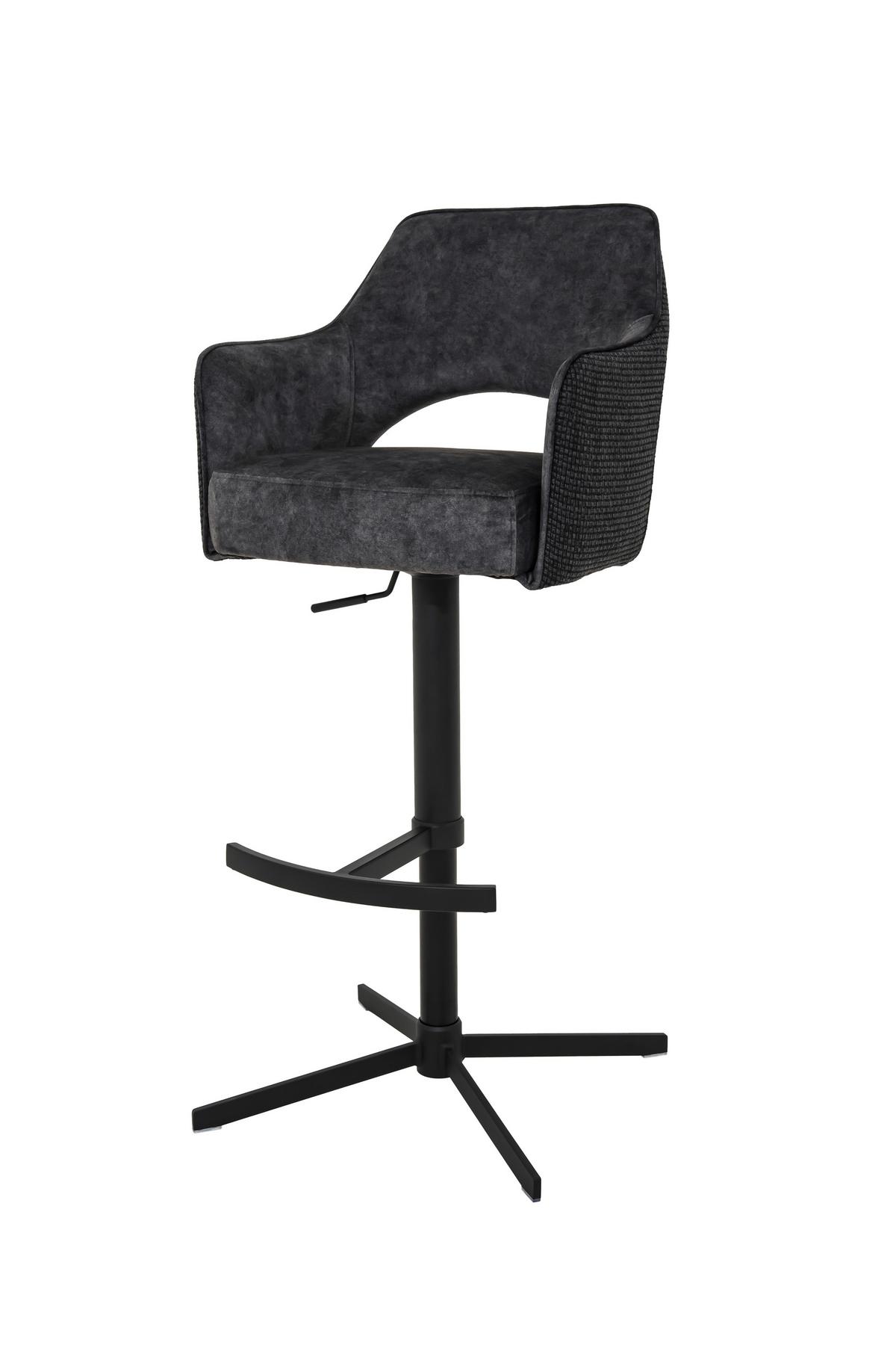 Barhocker Valletta Anthrazit/Schwarz - Anthrazit/Schwarz, KONVENTIONELL, Textil/Metall (57/92-119/52cm) - Premium Living